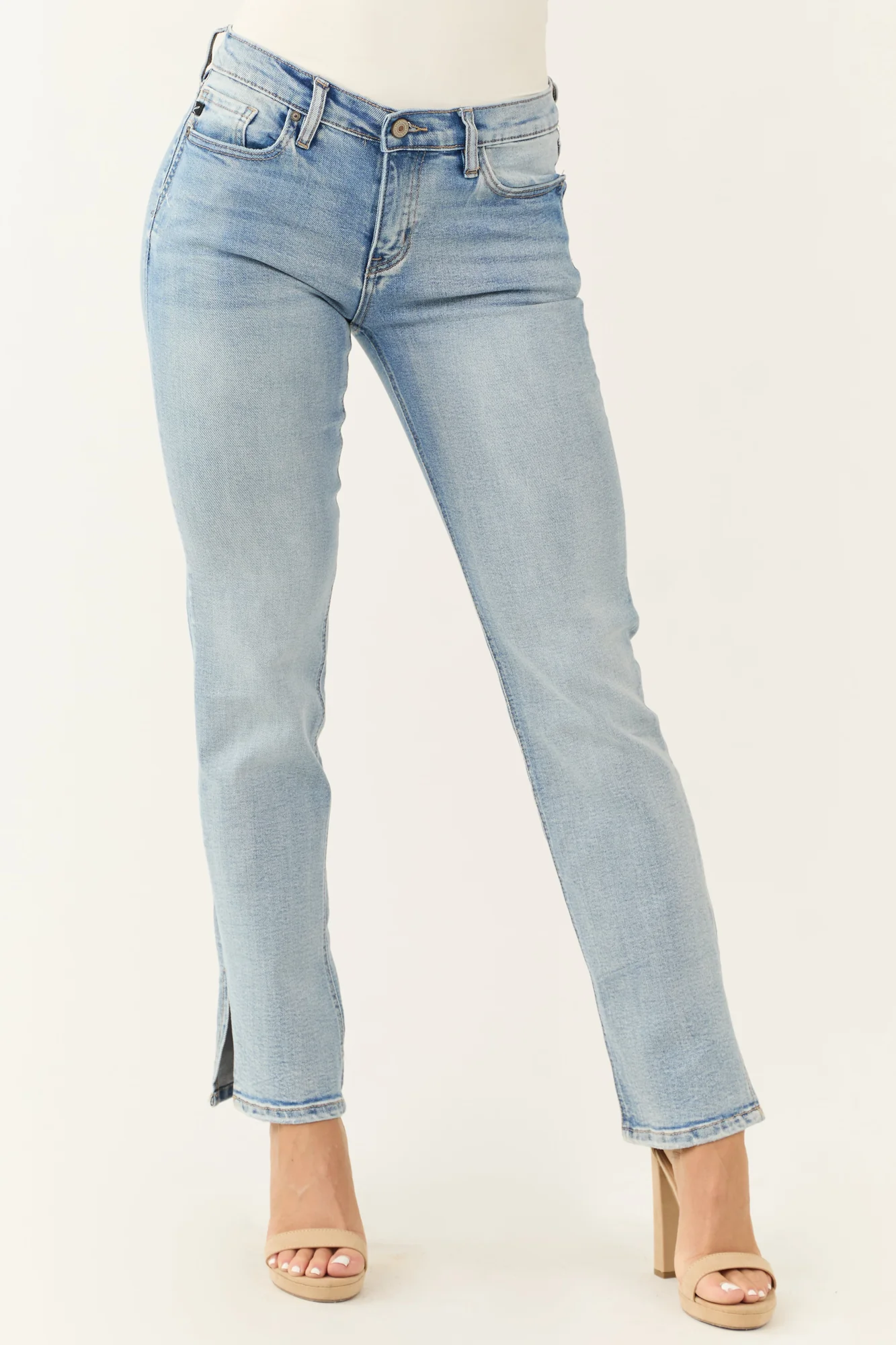 Medium Wash Bootcut Jeans with Side Slit Hem for Women