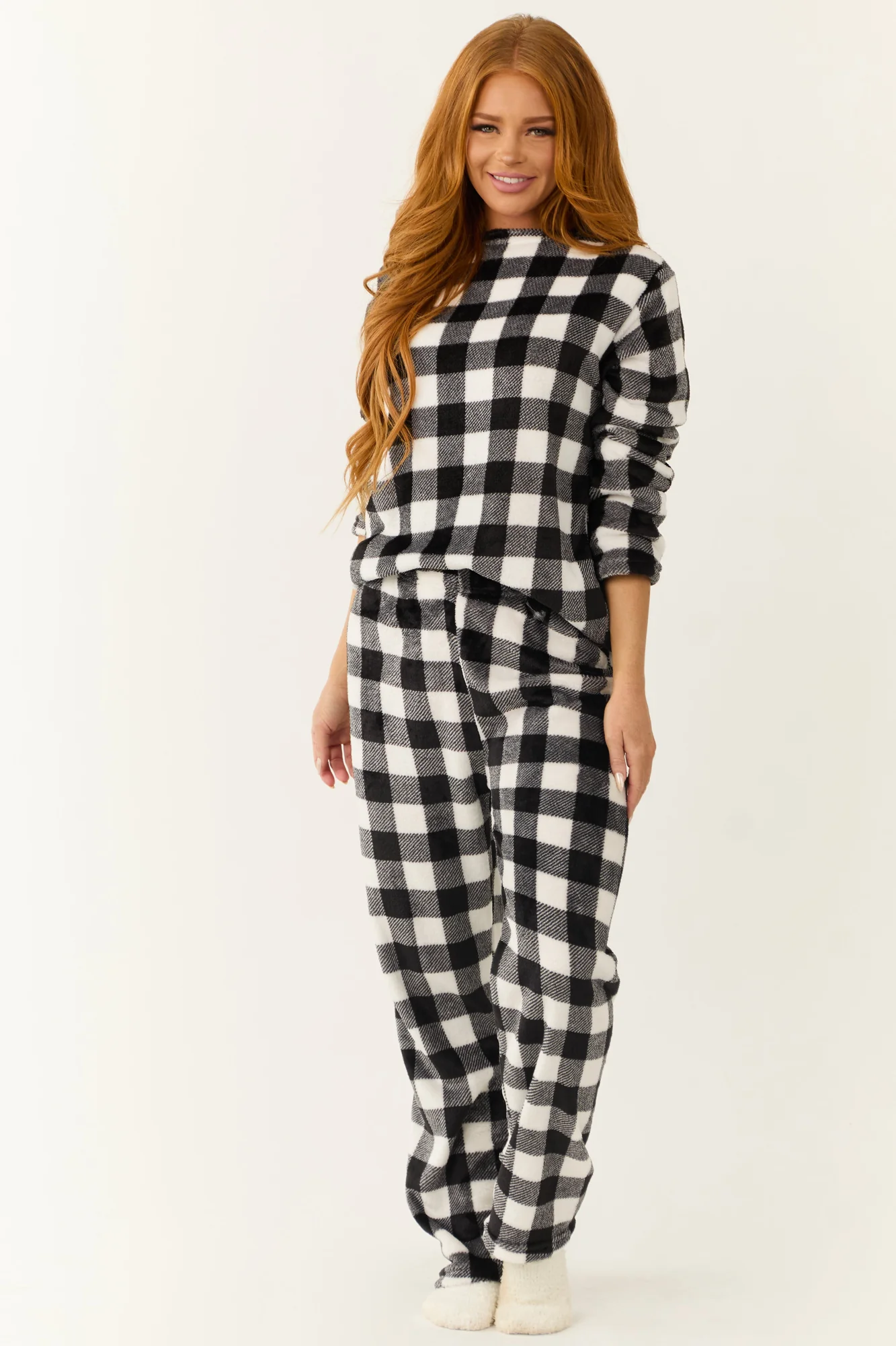 Cozy Checkered Plaid Pajama Set in Black & White