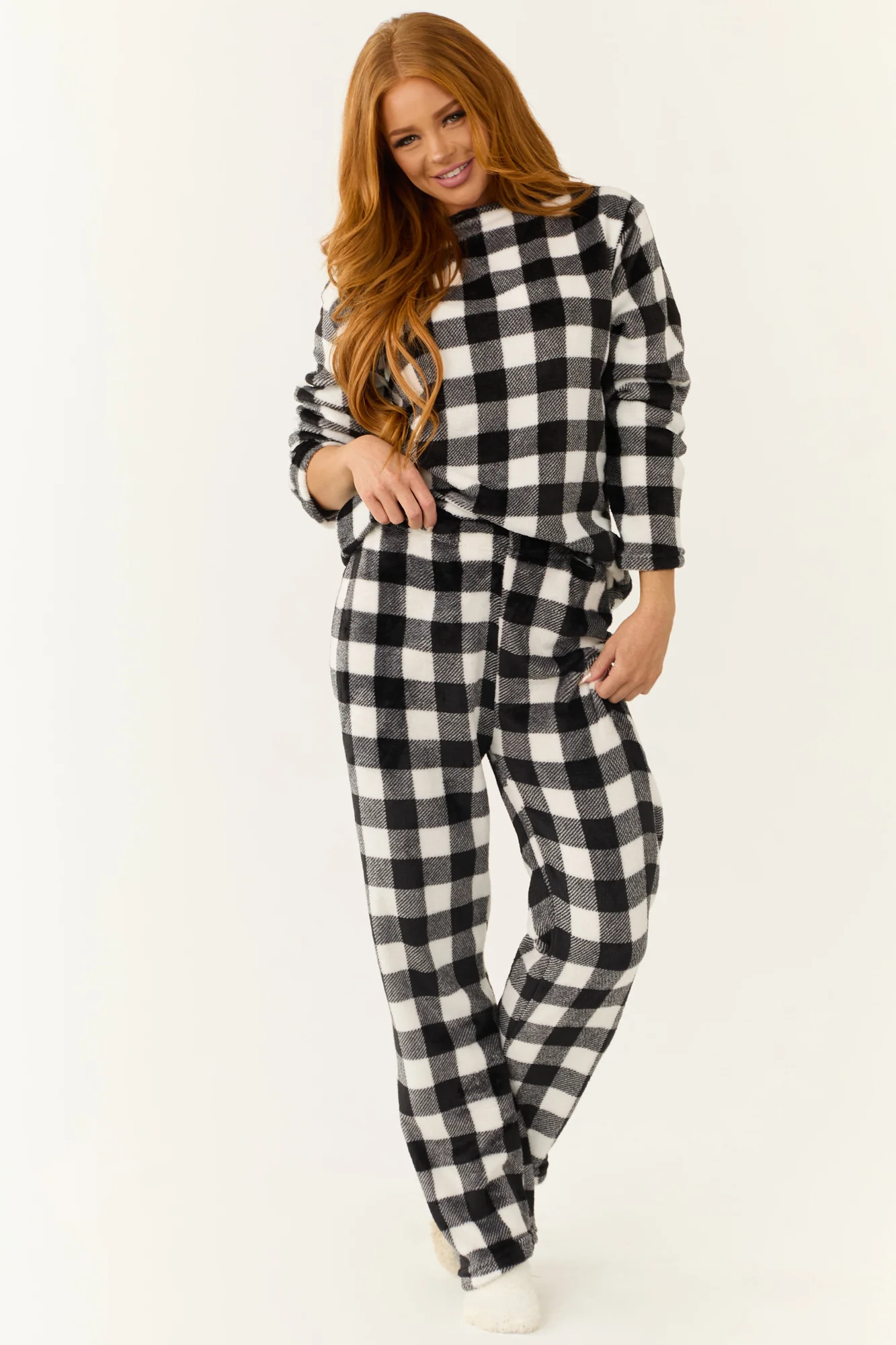 Cozy Checkered Plaid Pajama Set in Black & White