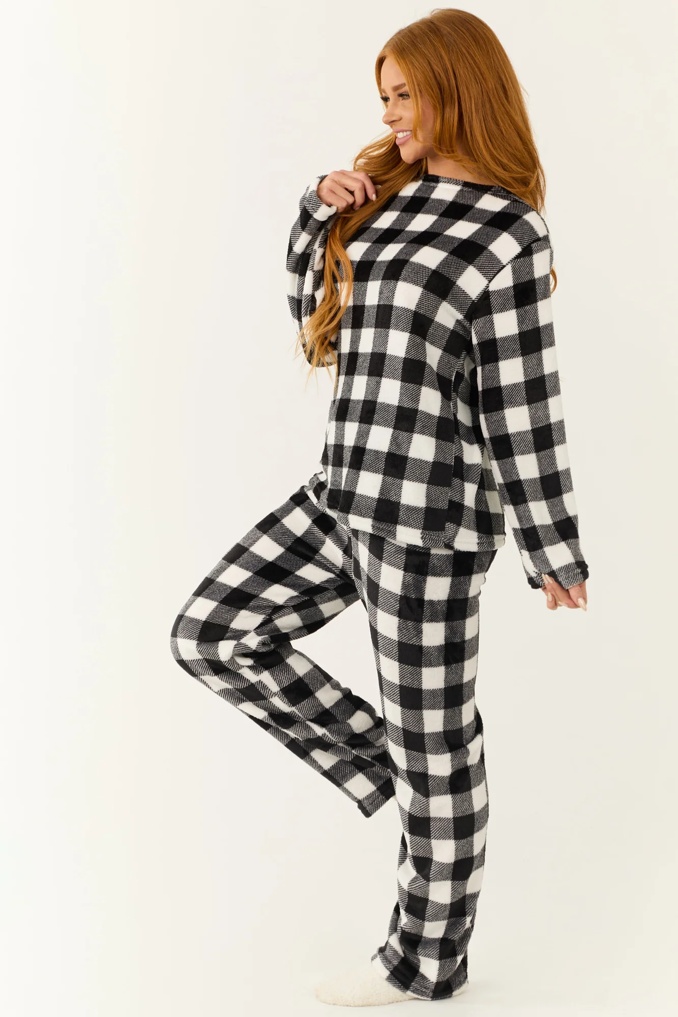 Cozy Checkered Plaid Pajama Set in Black & White