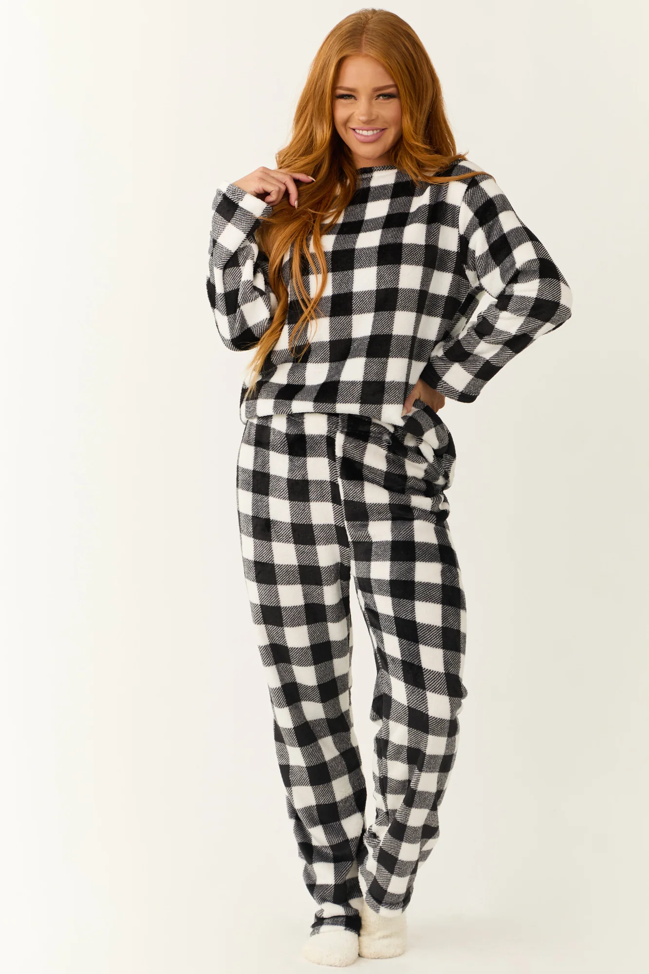Cozy Checkered Plaid Pajama Set in Black & White