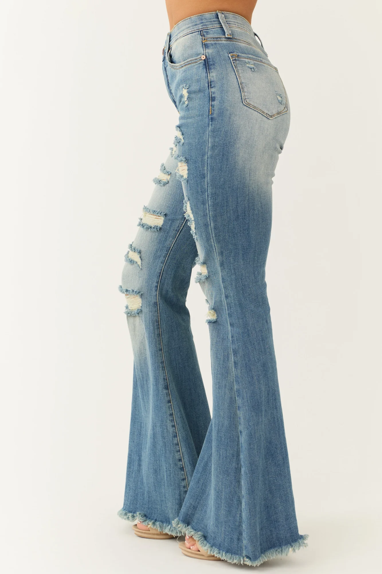 Medium Wash High Rise Distressed Flare Jeans