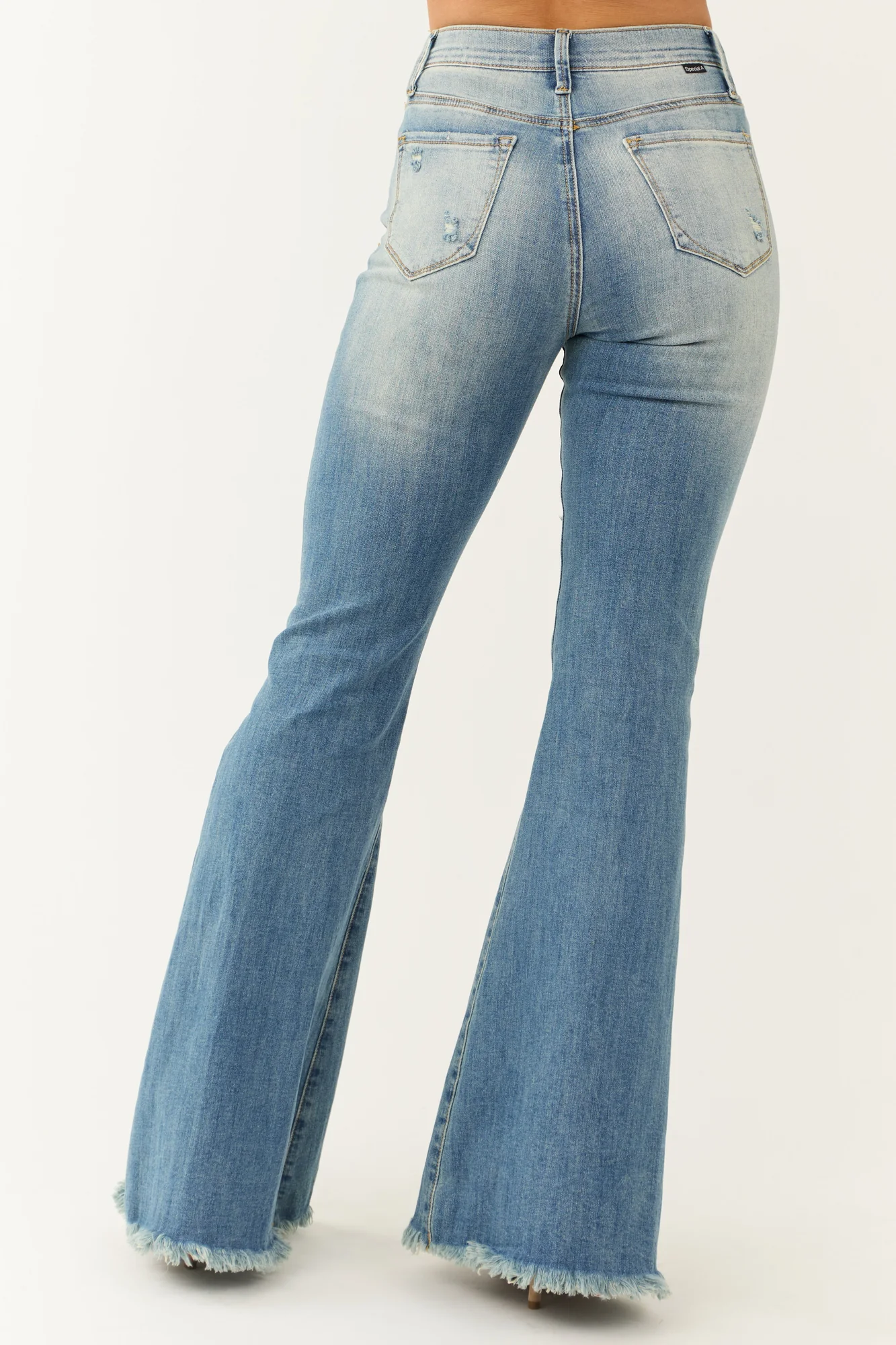 Medium Wash High Rise Distressed Flare Jeans