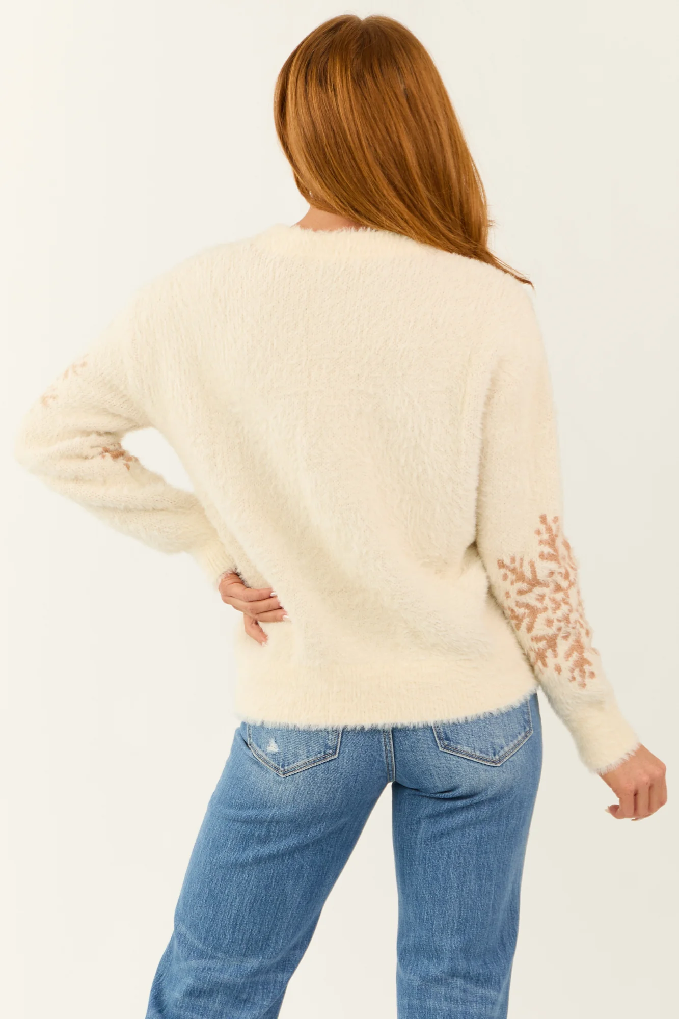 Brown Snowflake Print Warm Knit Sweater