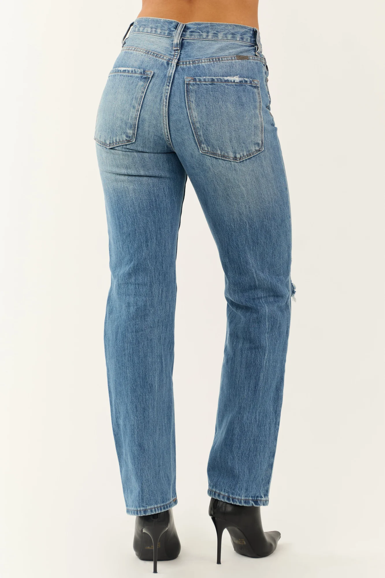 Medium Wash Distressed Straight Leg Cotton Jeans