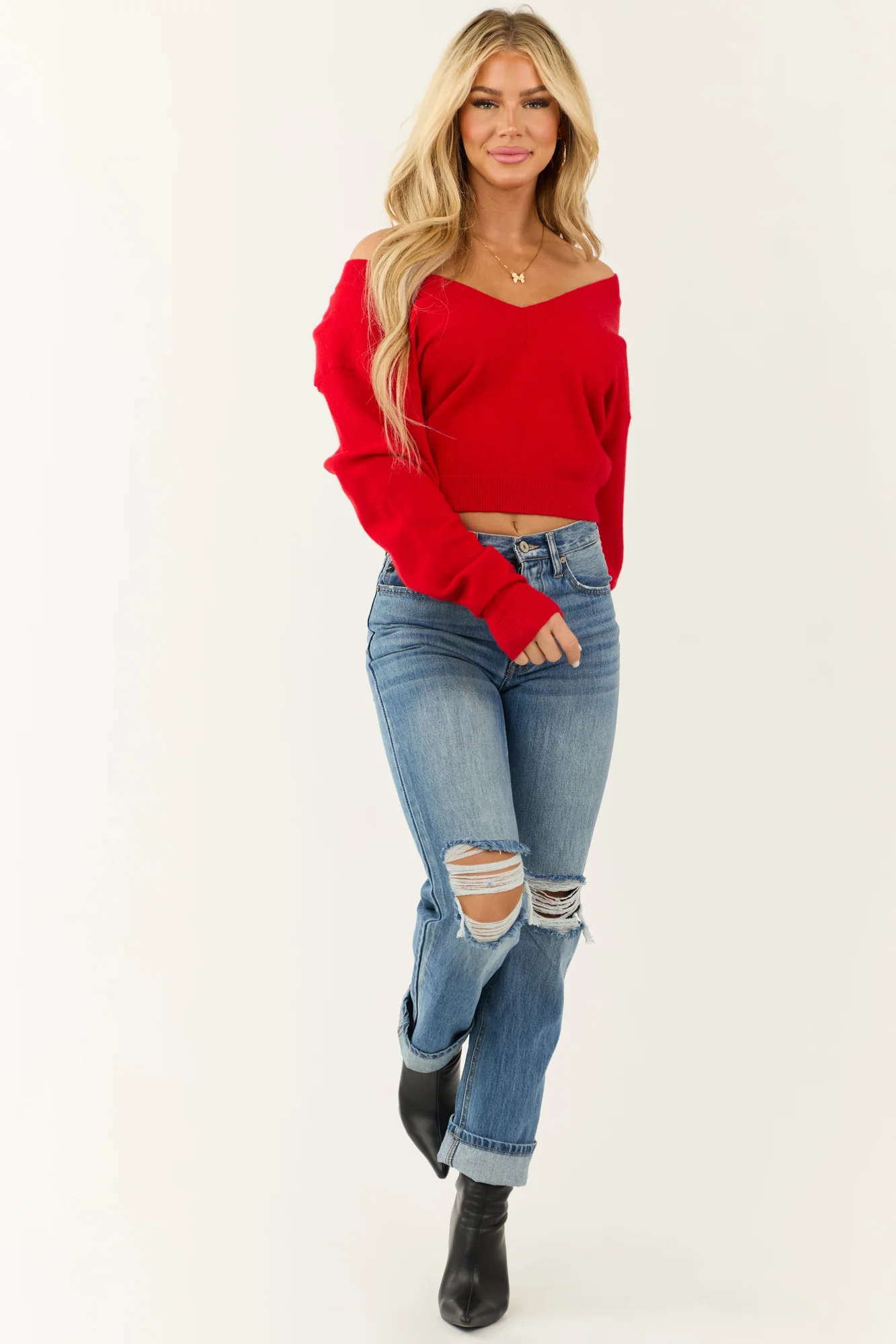 Medium Wash Distressed Straight Leg Cotton Jeans