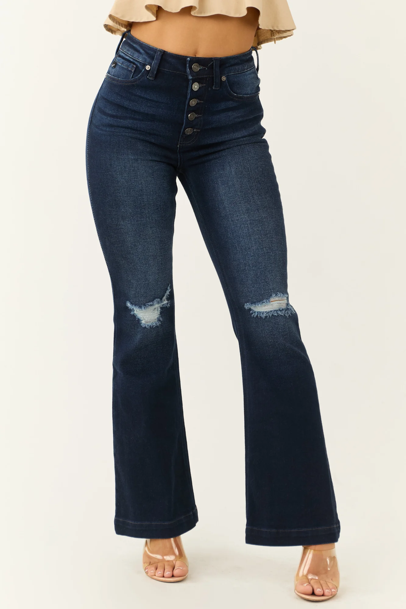 Dark Wash High Rise Flare Cotton Jeans
