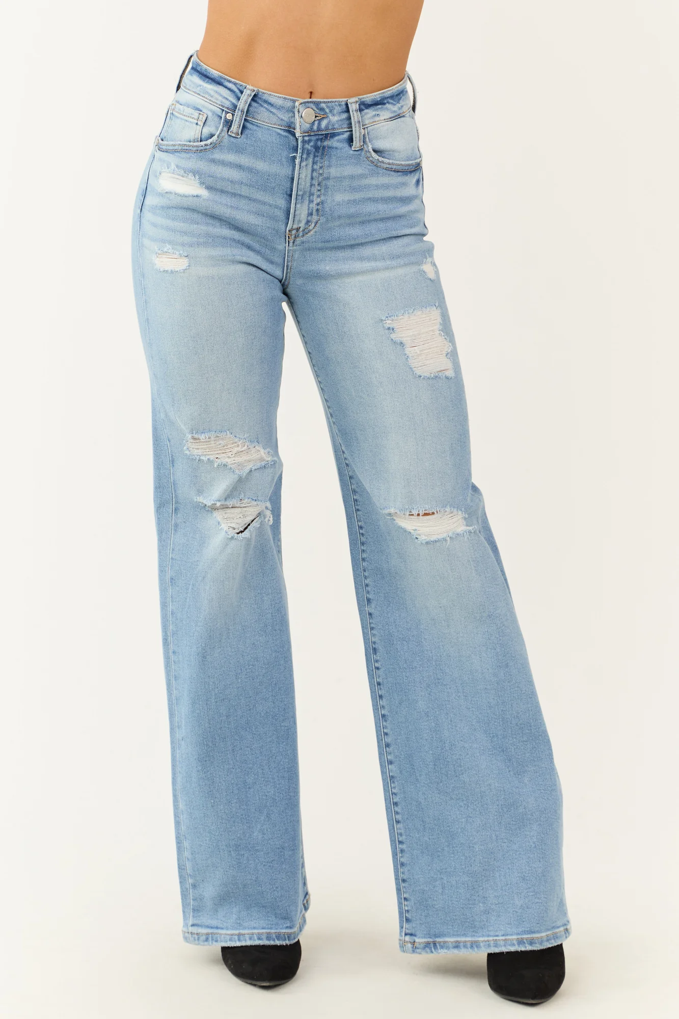 Light Wash High Rise Distressed Bootcut Jeans