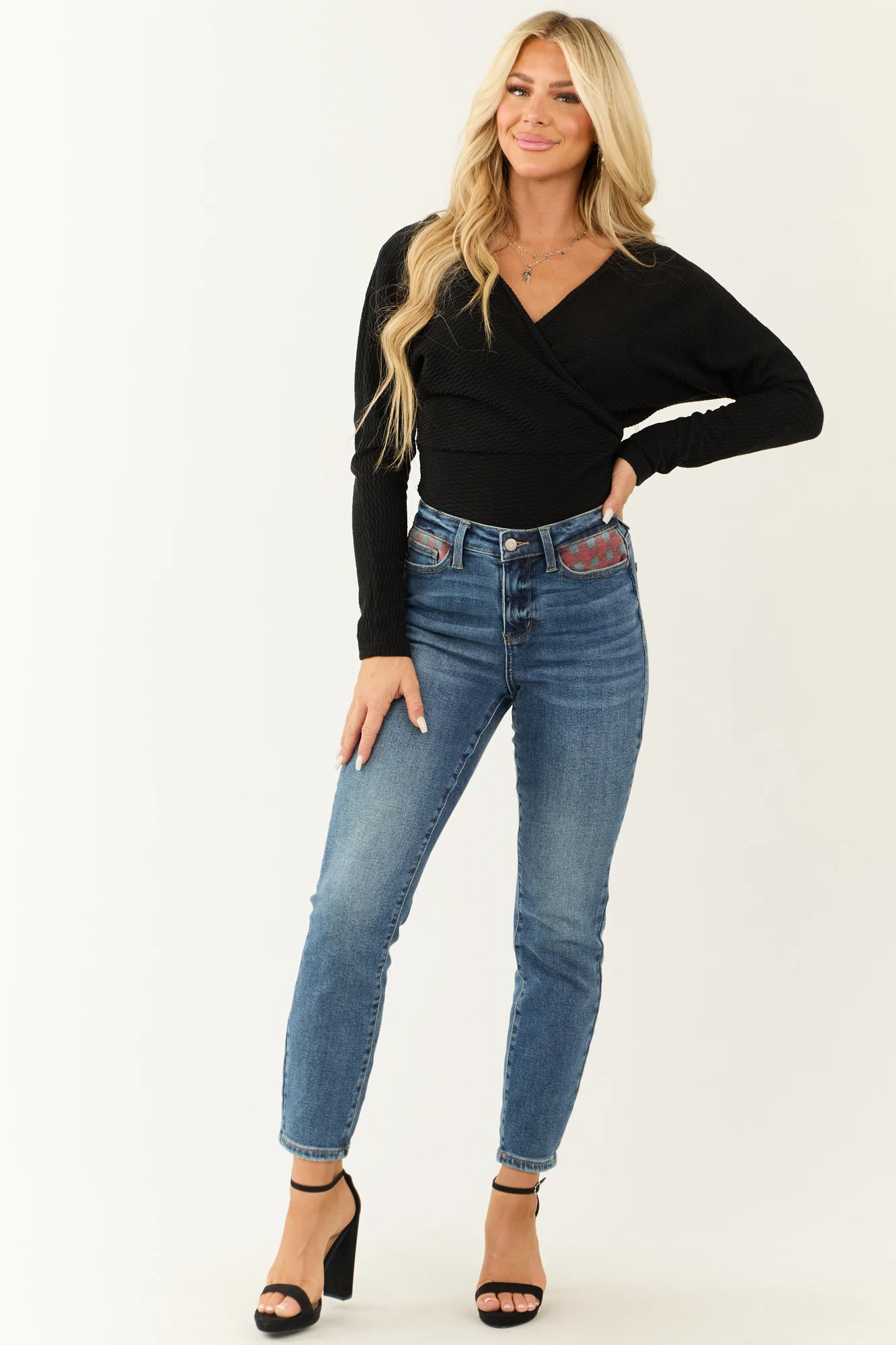 Medium Wash Denim Patch Straight Leg Jeans