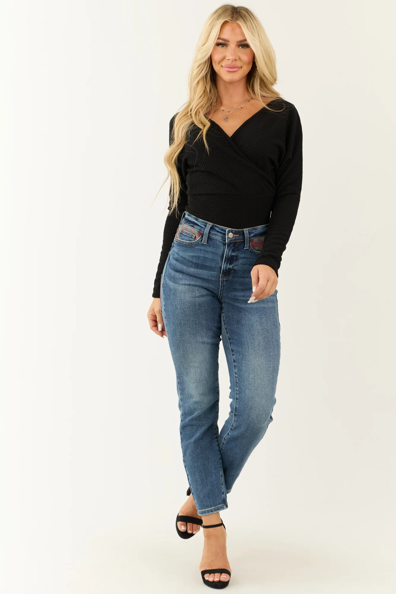 Medium Wash Denim Patch Straight Leg Jeans