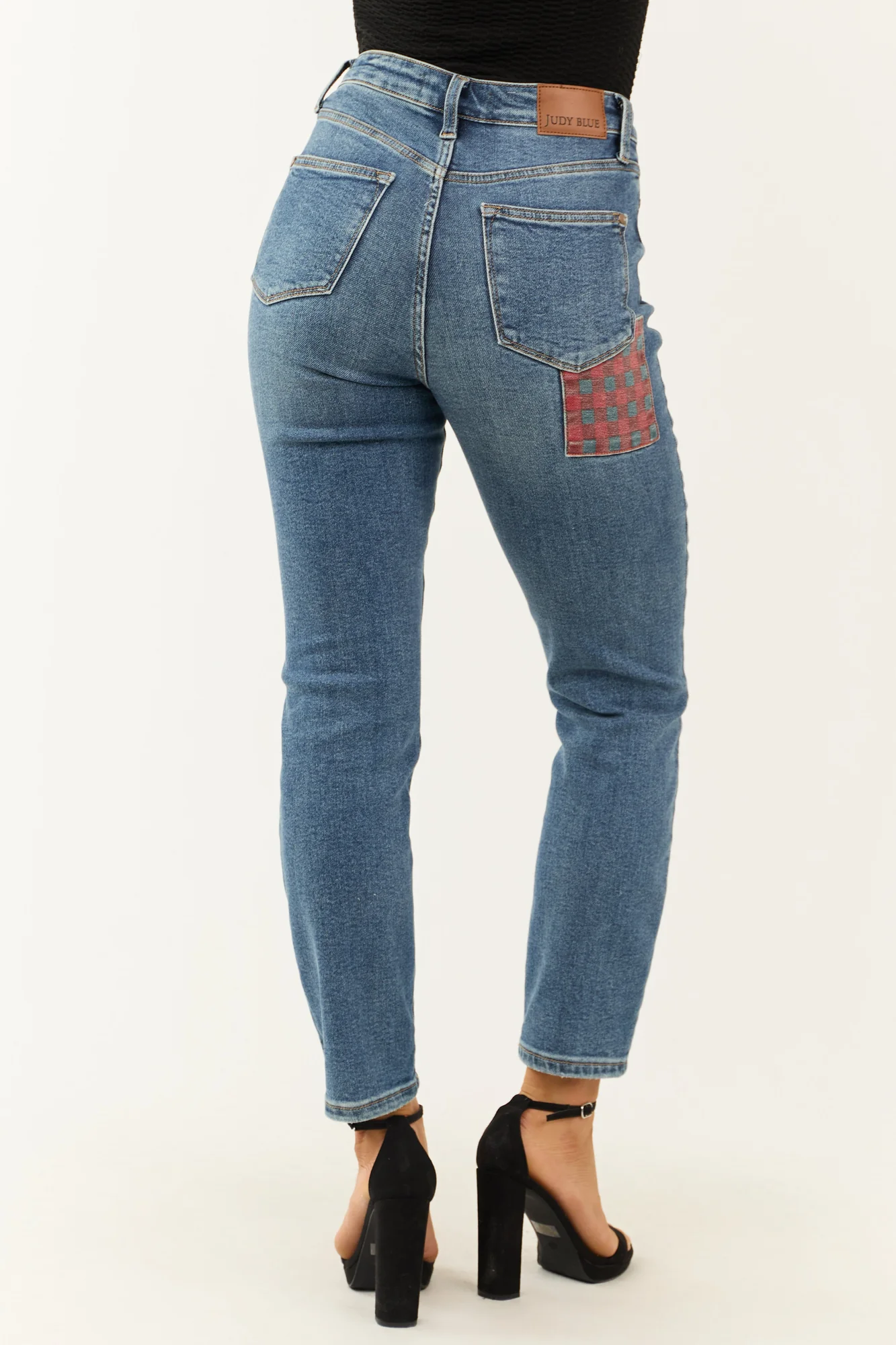 Medium Wash Denim Patch Straight Leg Jeans