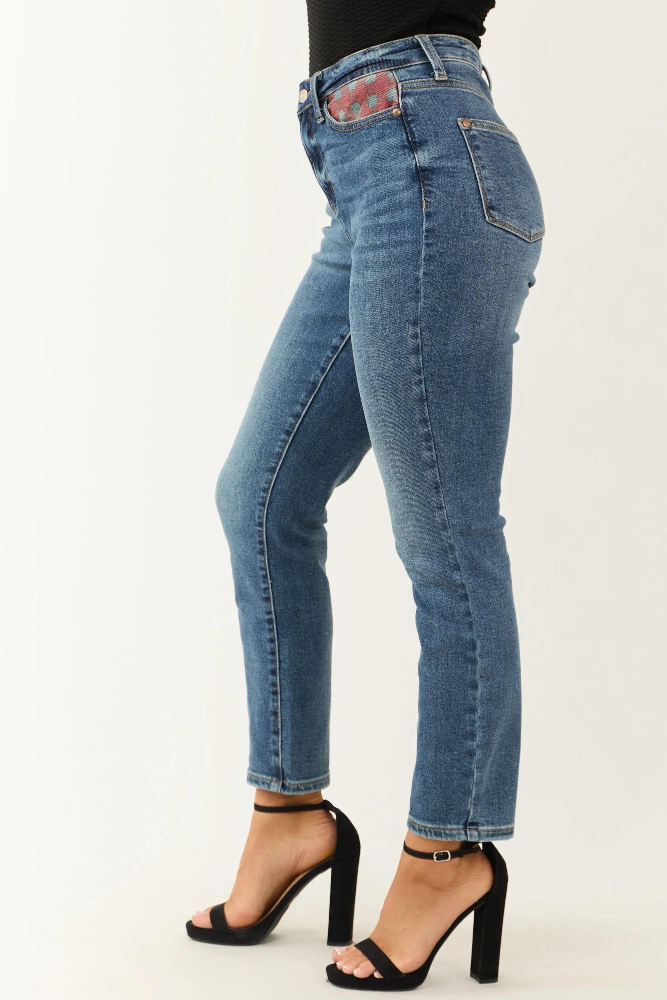 Medium Wash Denim Patch Straight Leg Jeans