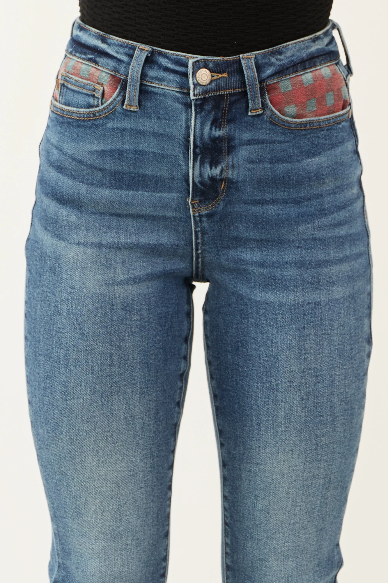 Medium Wash Denim Patch Straight Leg Jeans
