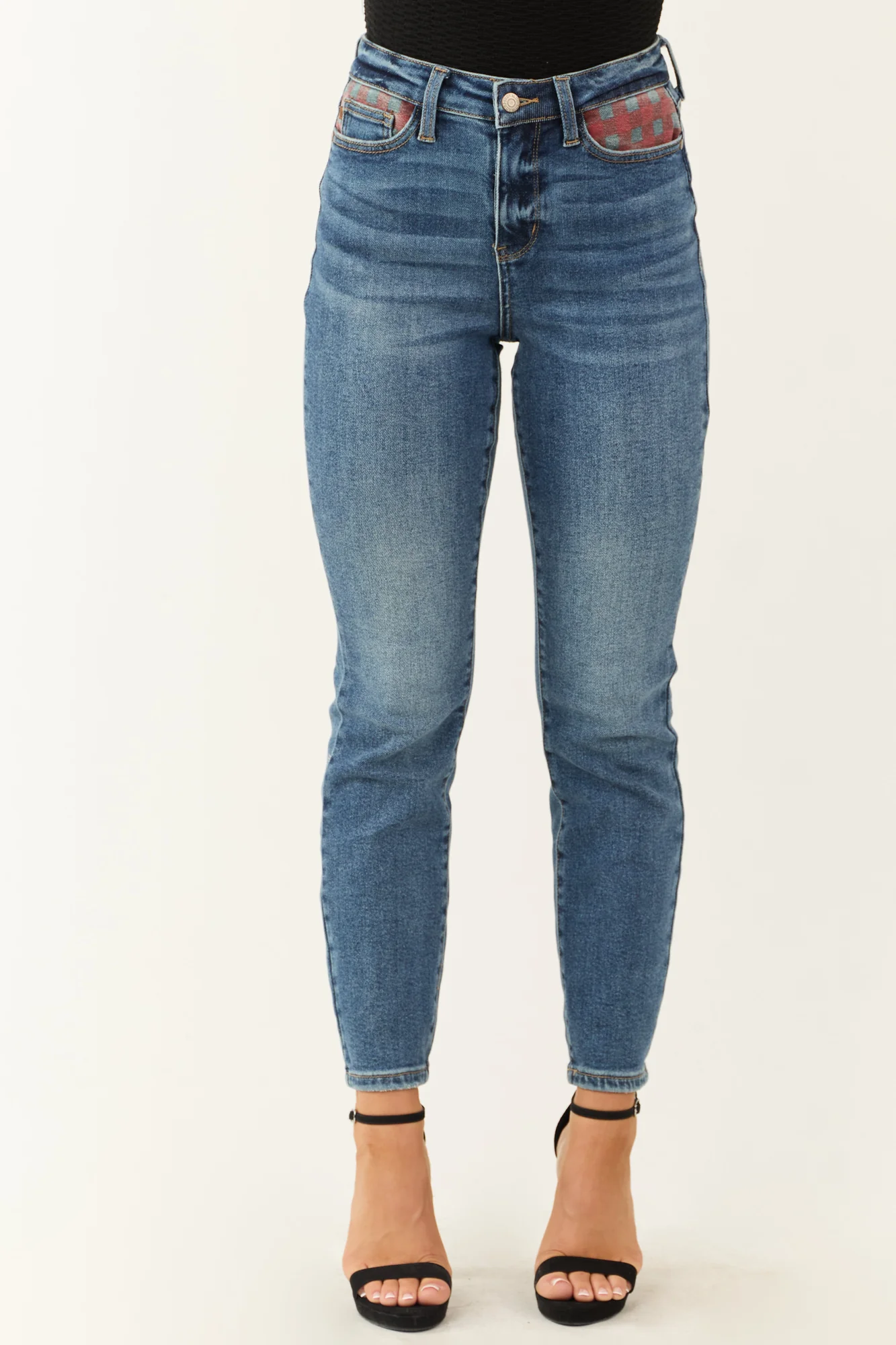 Medium Wash Denim Patch Straight Leg Jeans