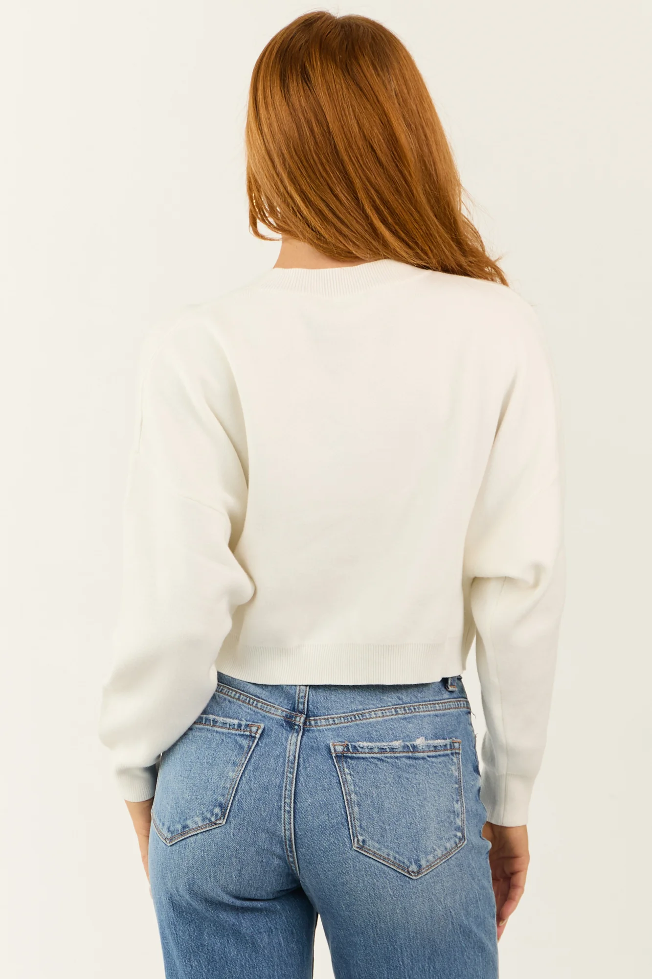 Christmas Embroidered Boxy Sweater in Off White