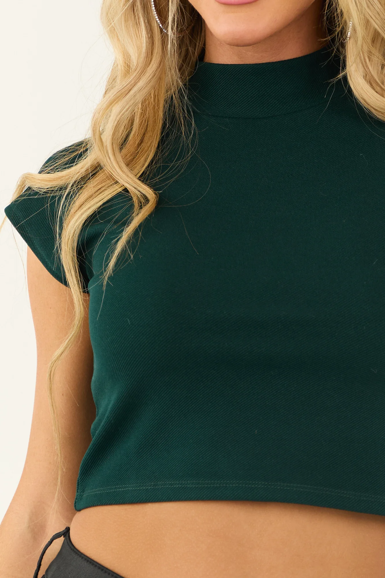 Green Ribbed Knit Cap Sleeve Crop Top