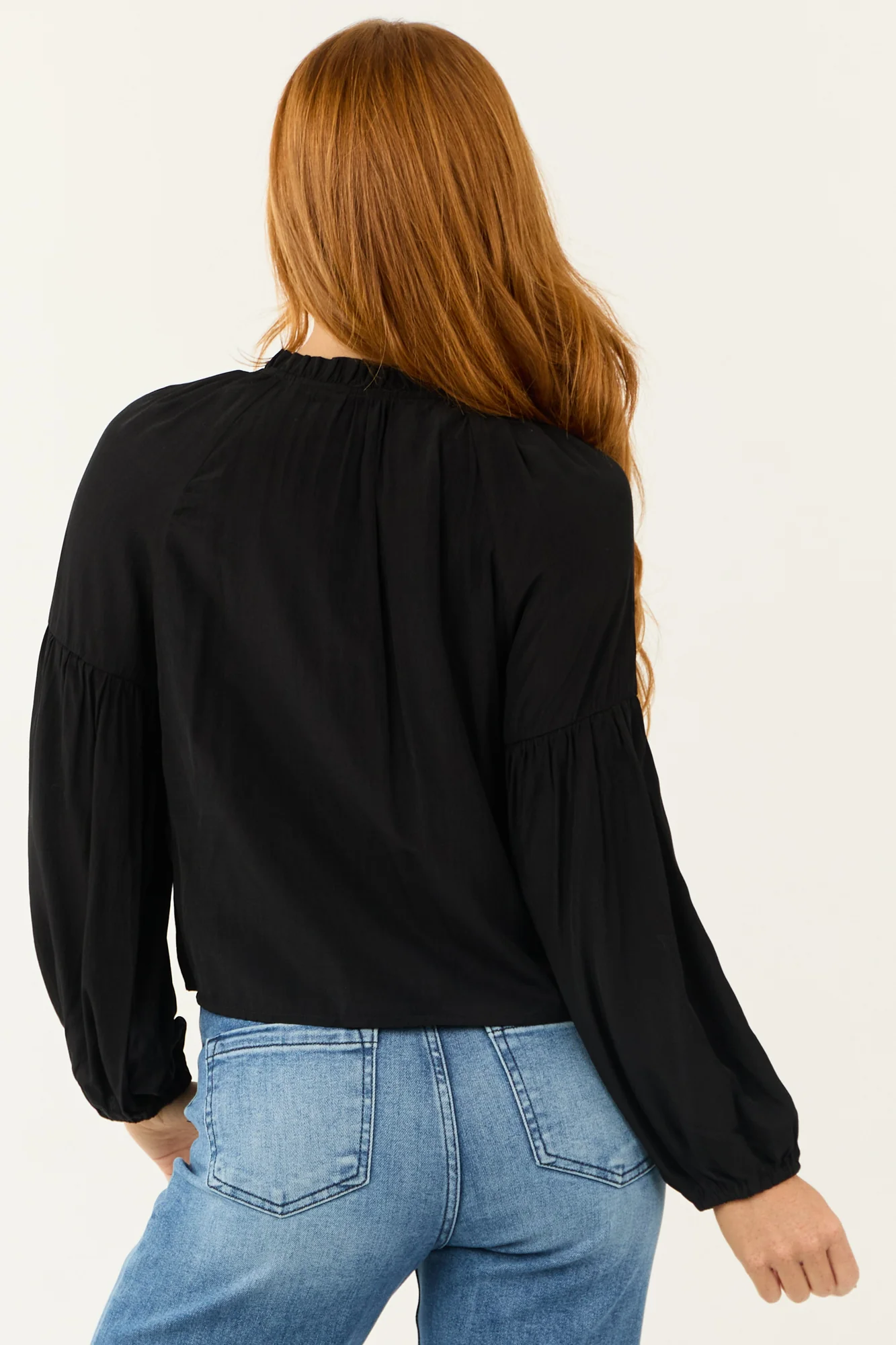 Black Smocked Long Sleeve Top