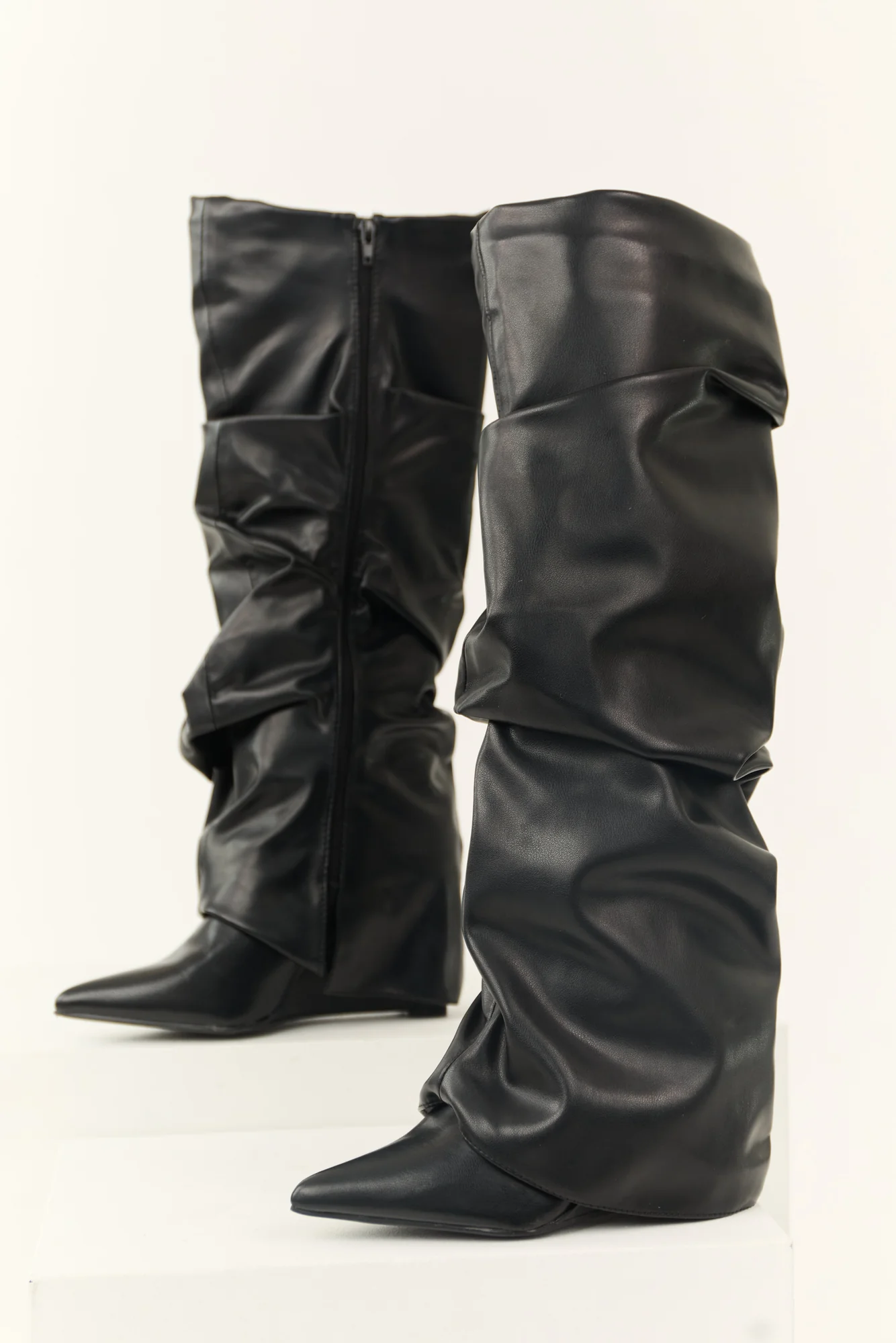 Chic Black Slouchy Knee High Boots - Womens Stylish Footwear