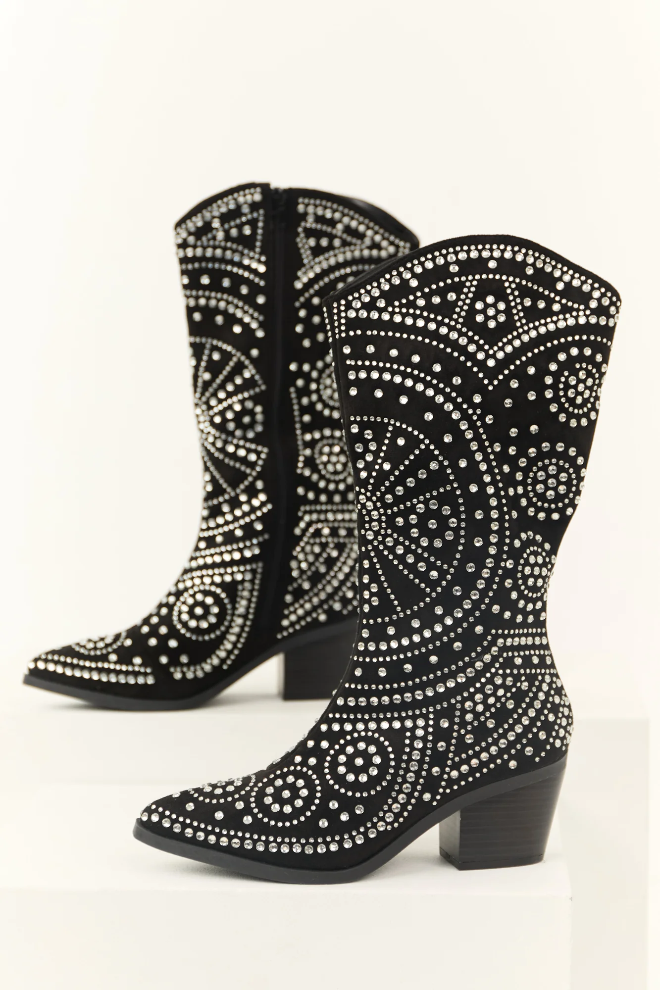 Black Rhinestone Detail Western Style Boots