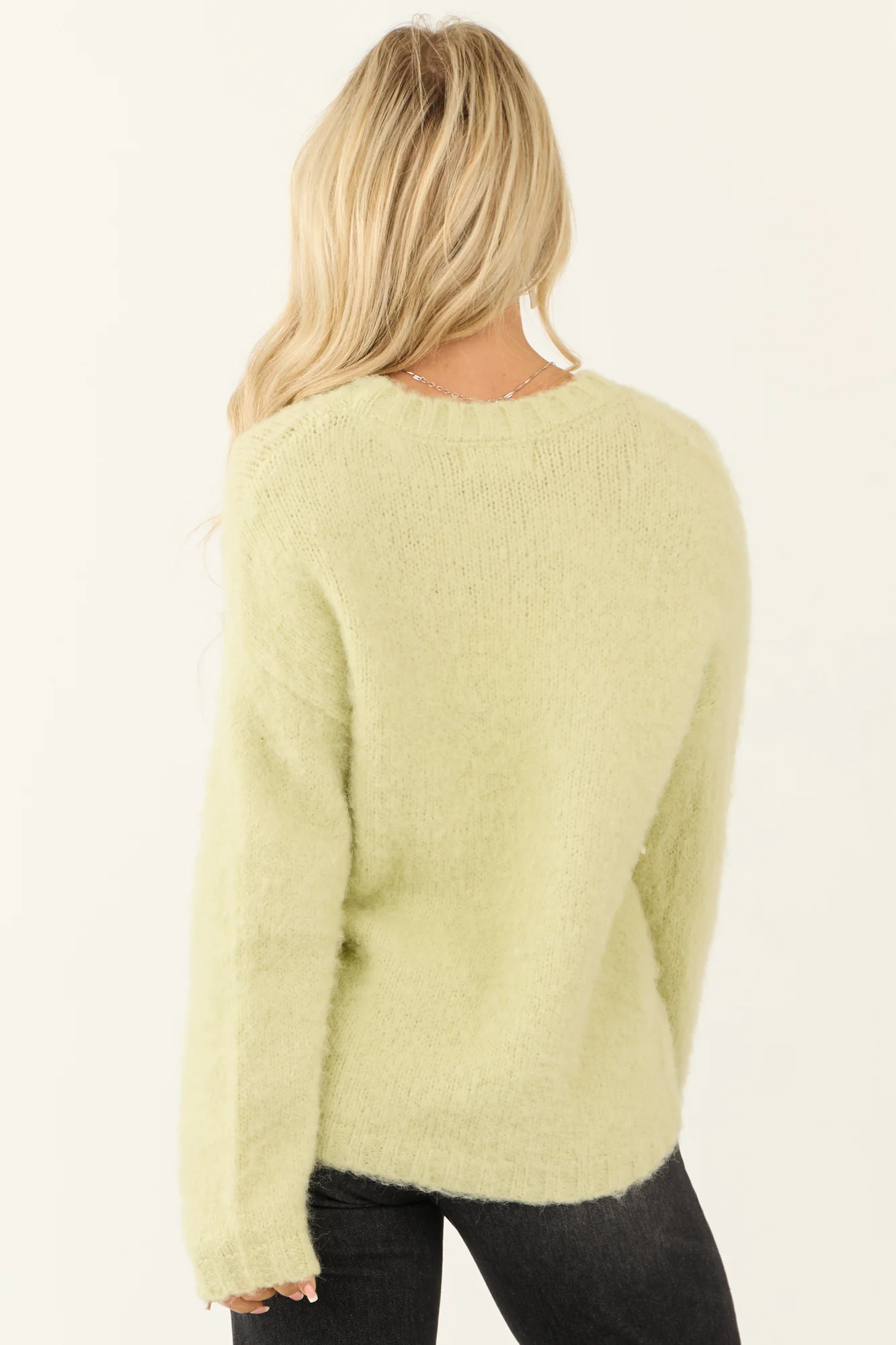 Green Fuzzy Knit Long Sleeve Sweater