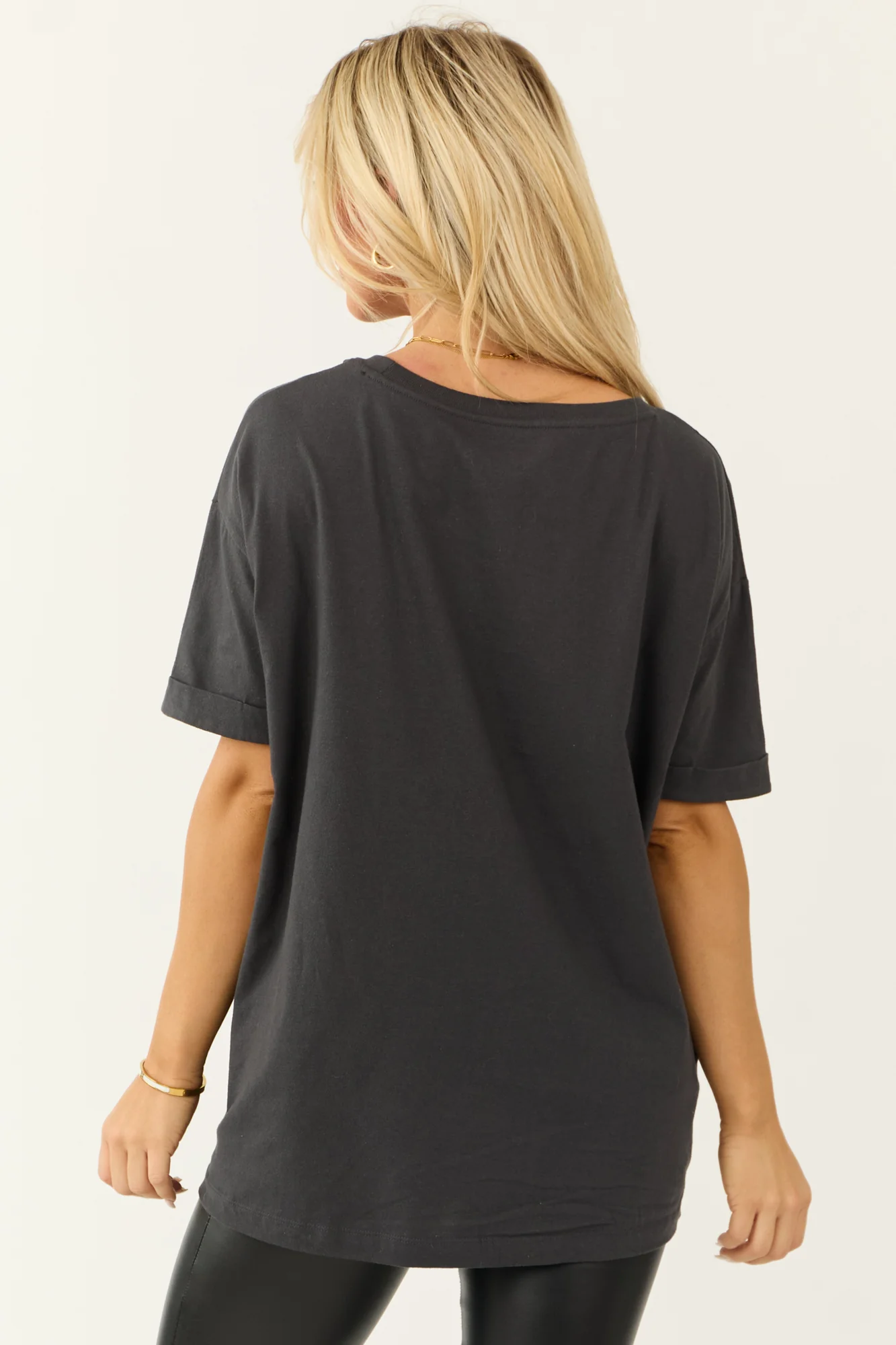Oversized Graphite Ribbon Bow Short Sleeve Top