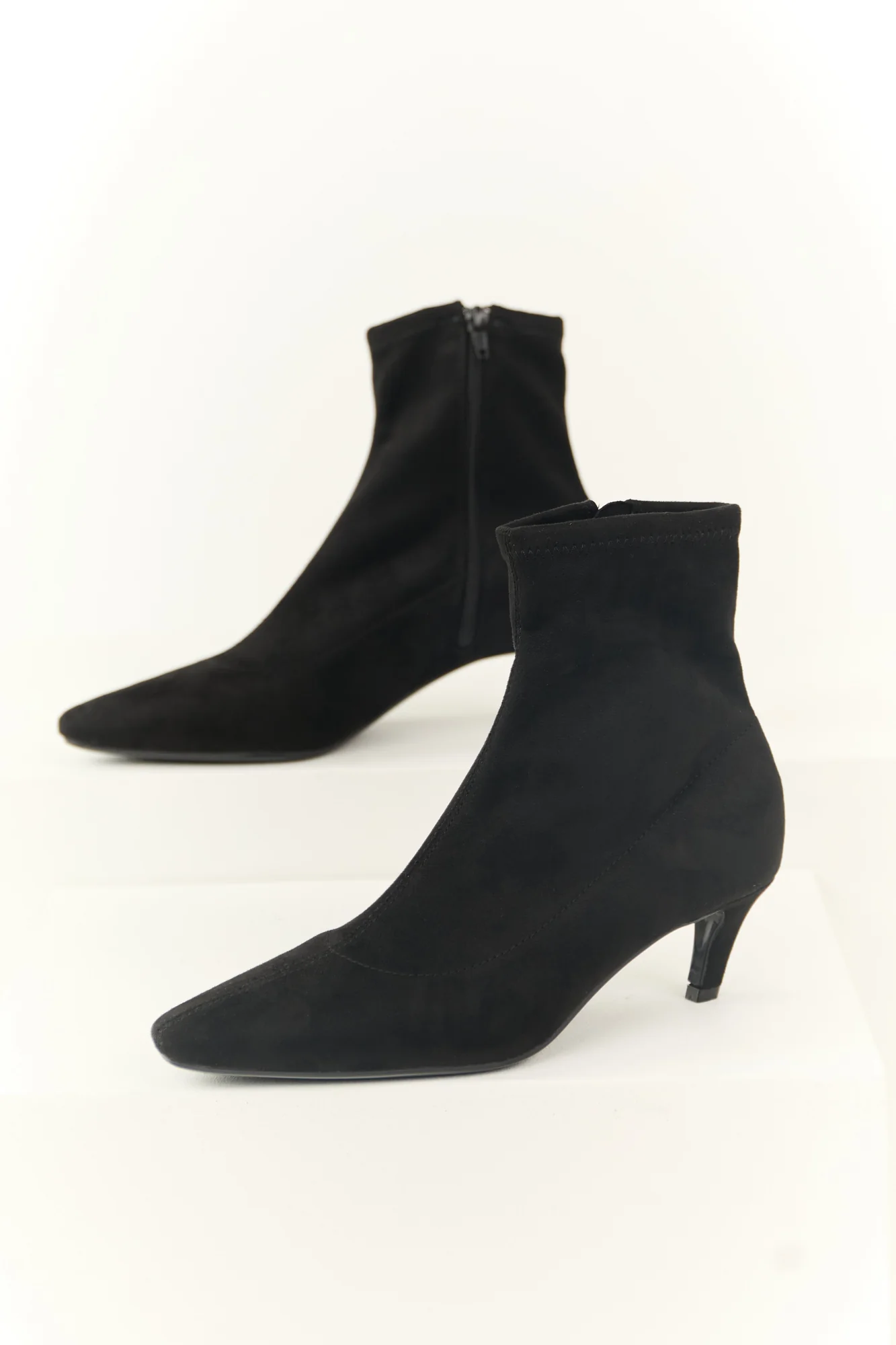 Black Faux Suede Heeled Ankle Booties for Women