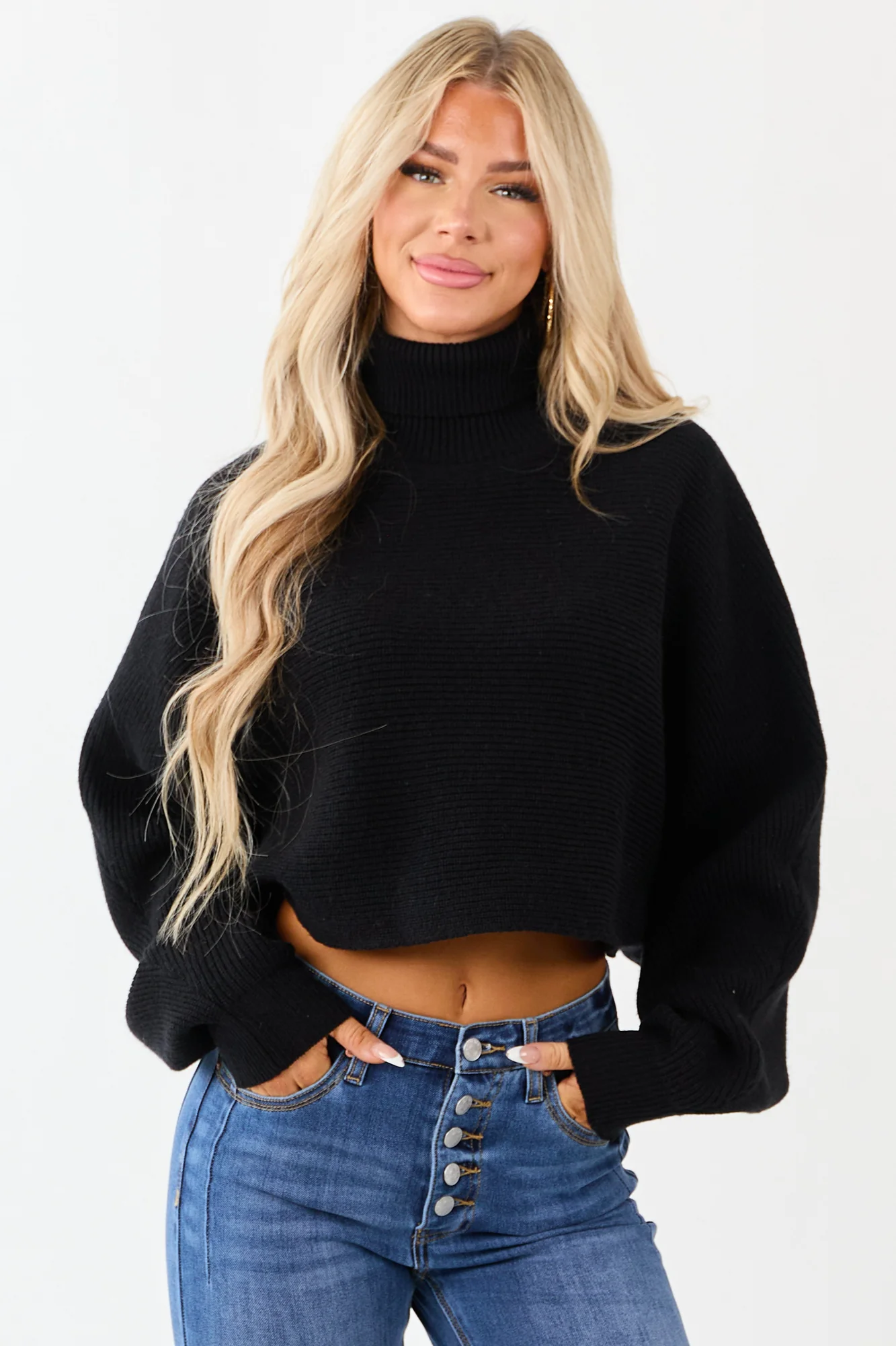 Black Rib Knit Turtleneck Sweater