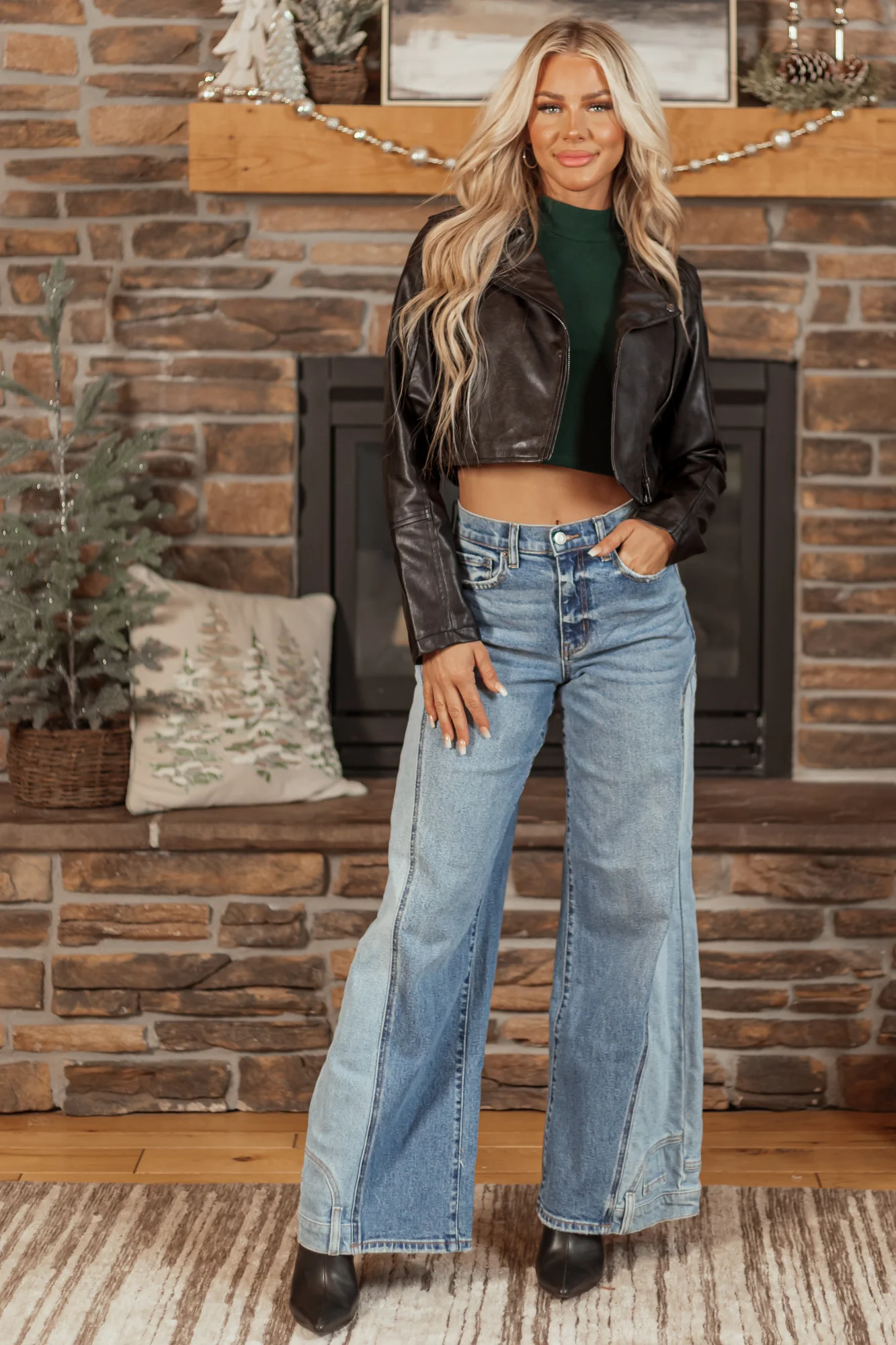 Chic Black Faux Leather Zip-Up Jacket