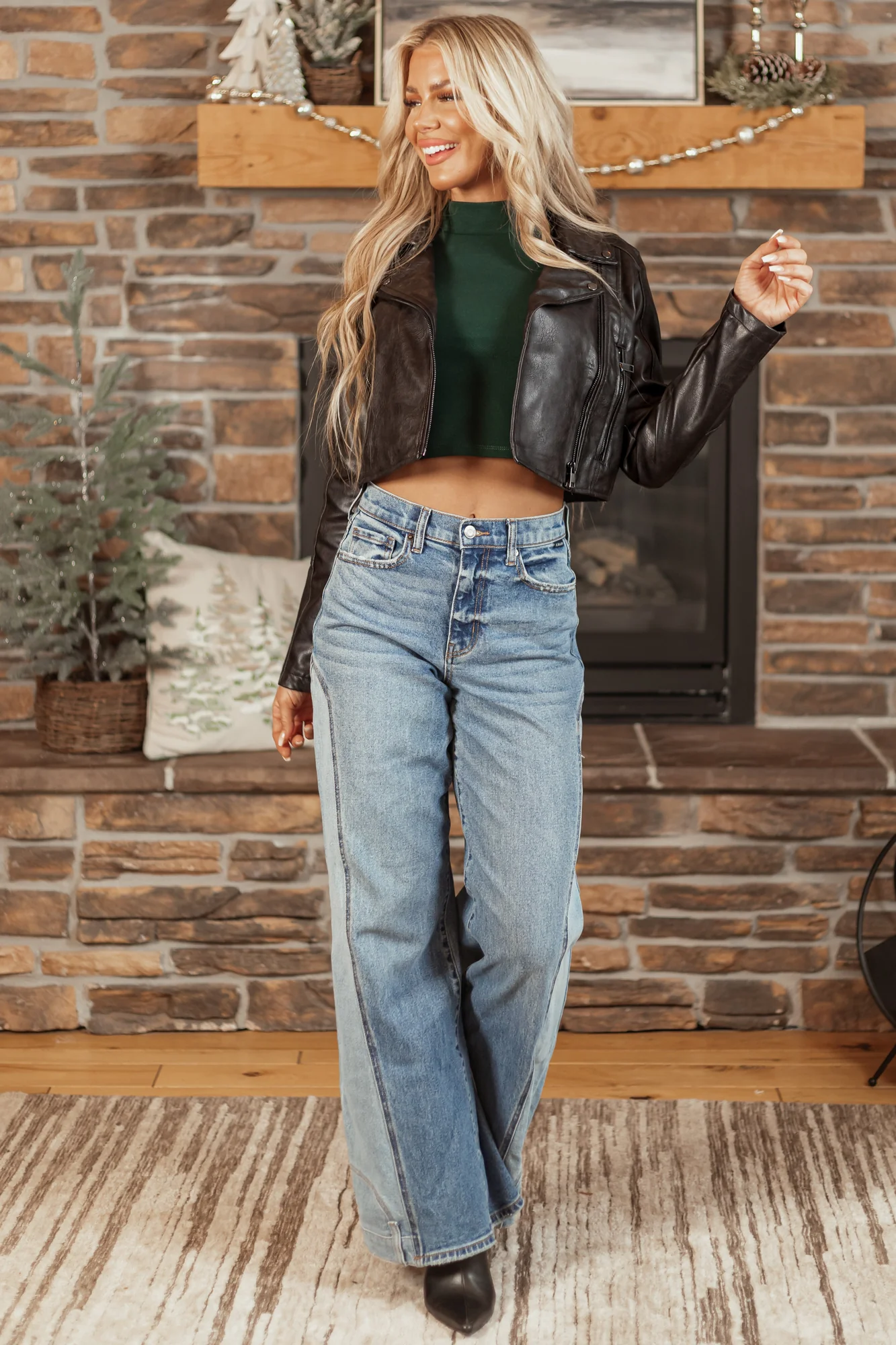 Chic Black Faux Leather Zip-Up Jacket