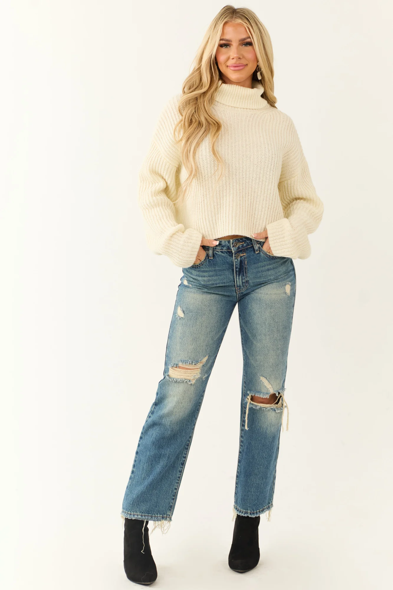 Cream Chunky Knit Turtleneck Sweater