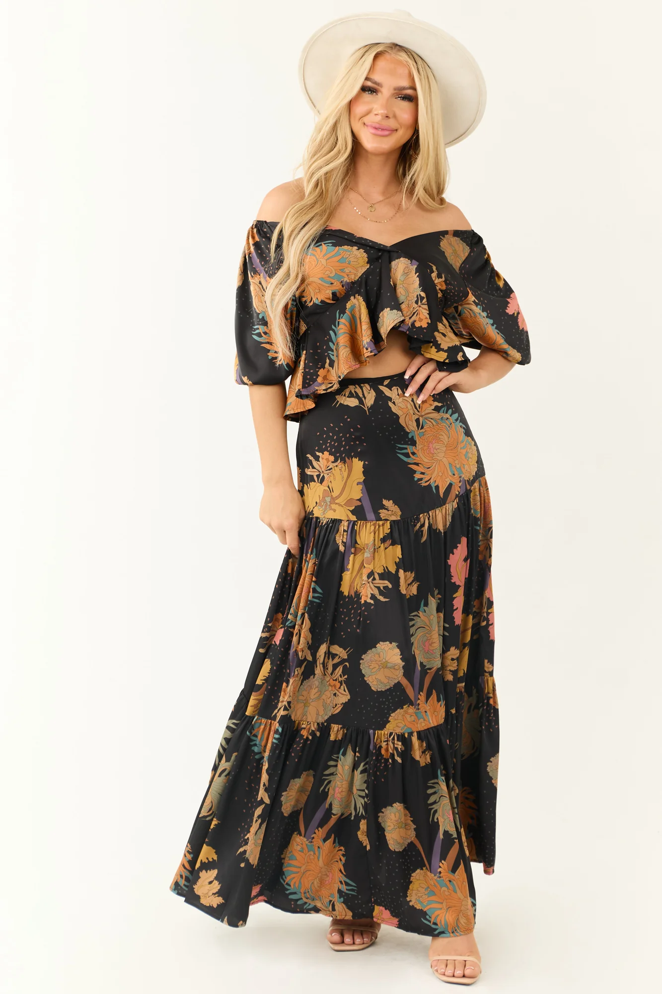 Floral Print Satin Babydoll Blouse