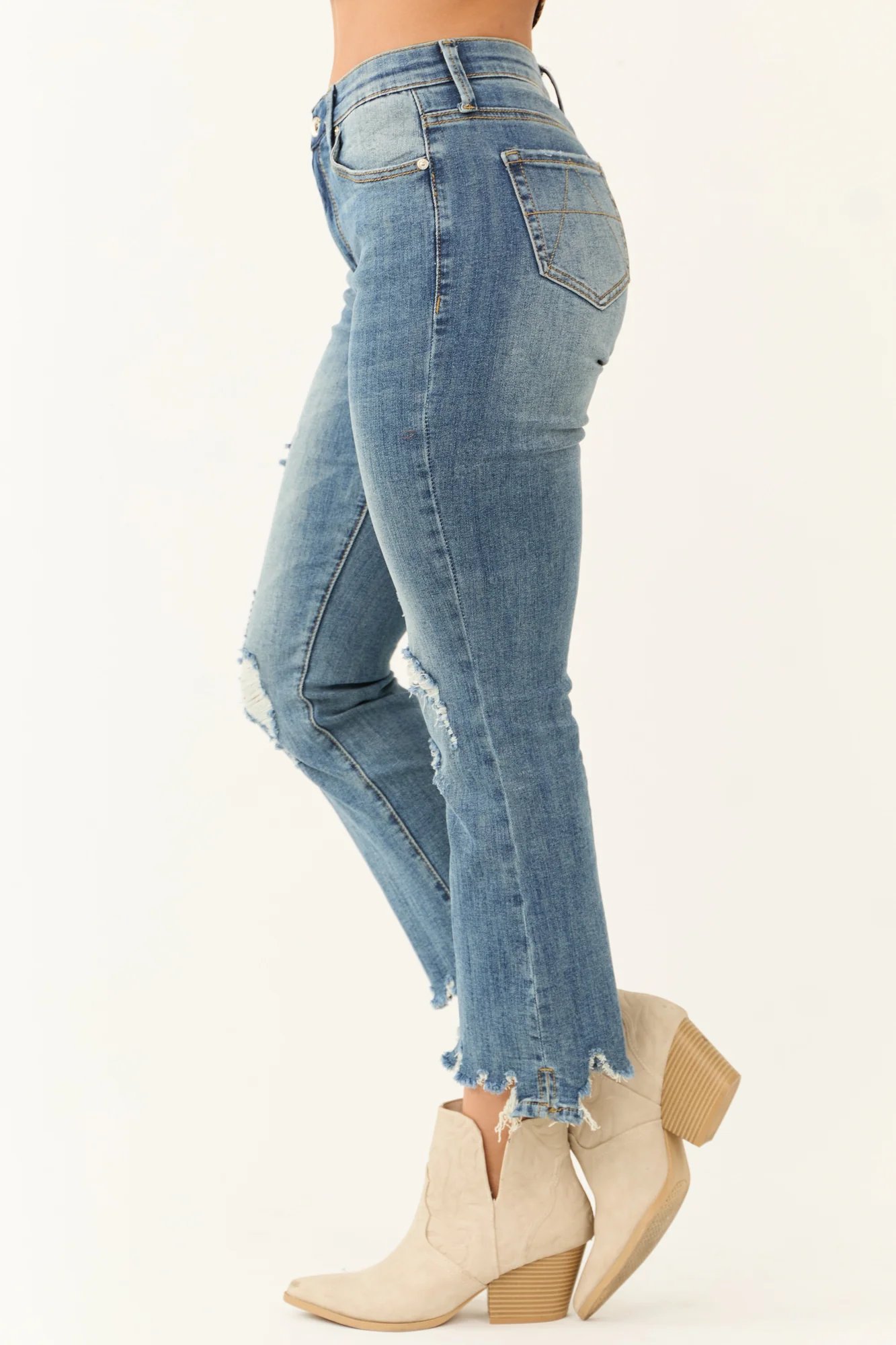 Medium Wash High Rise Straight Leg Crop Jeans