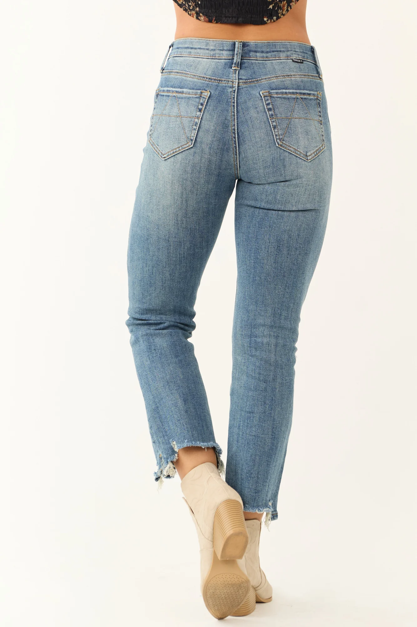 Medium Wash High Rise Straight Leg Crop Jeans