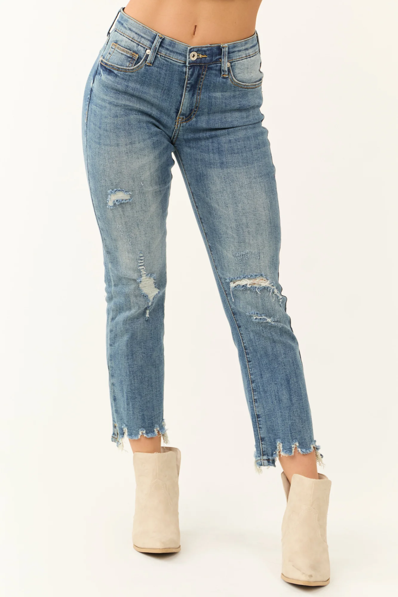 Medium Wash High Rise Straight Leg Crop Jeans