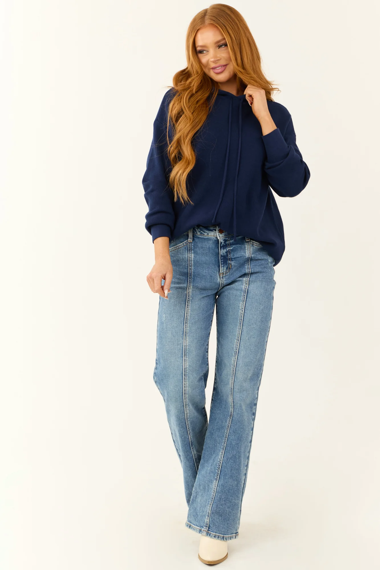 Blue Long Sleeve Drawstring Hoodie Shirt