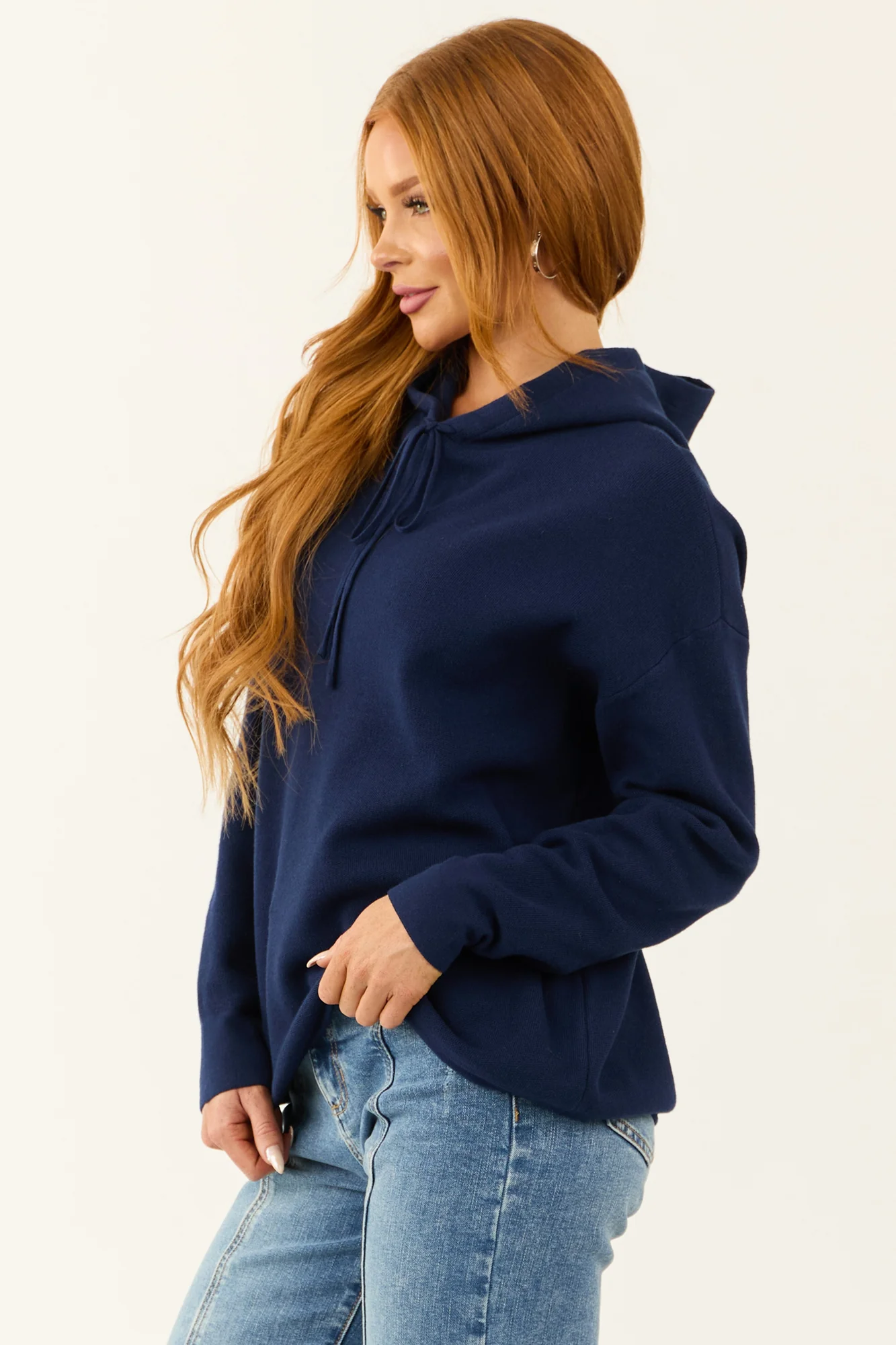 Blue Long Sleeve Drawstring Hoodie Shirt