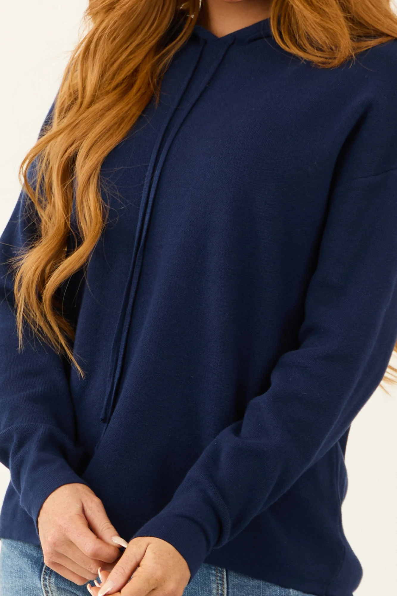 Blue Long Sleeve Drawstring Hoodie Shirt