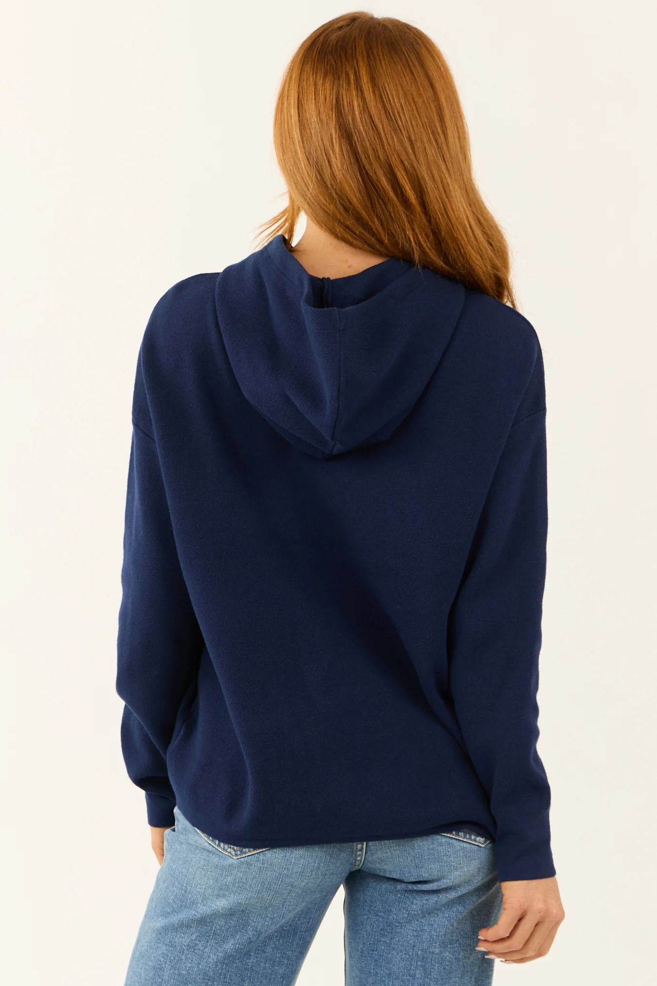 Blue Long Sleeve Drawstring Hoodie Shirt