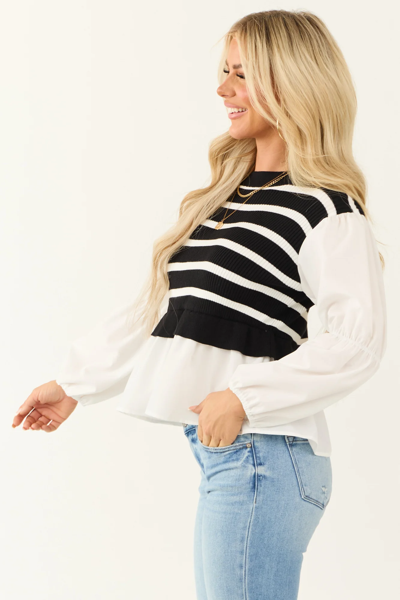 Striped Sleeveless Knit Sweater Top