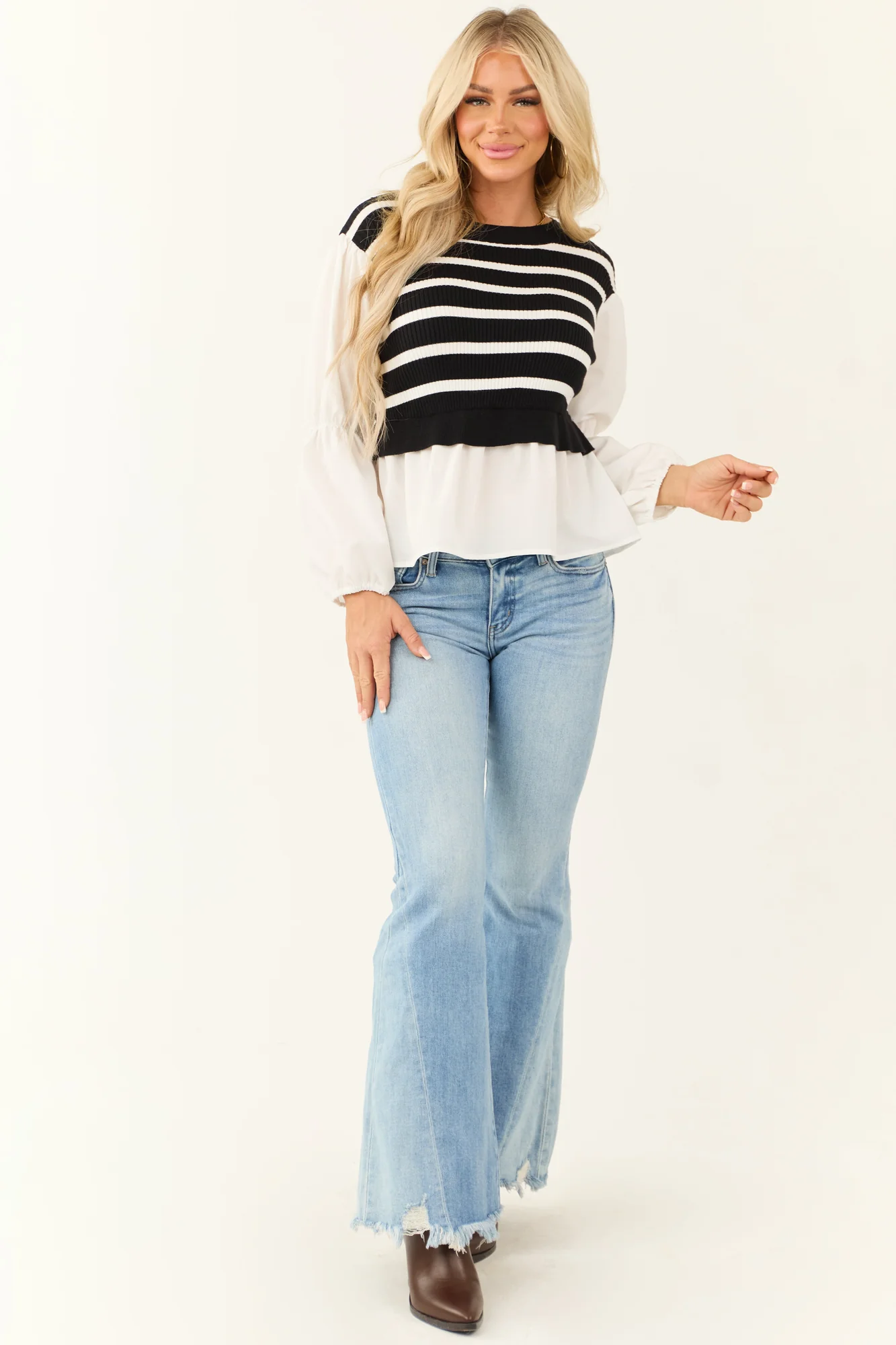 Striped Sleeveless Knit Sweater Top
