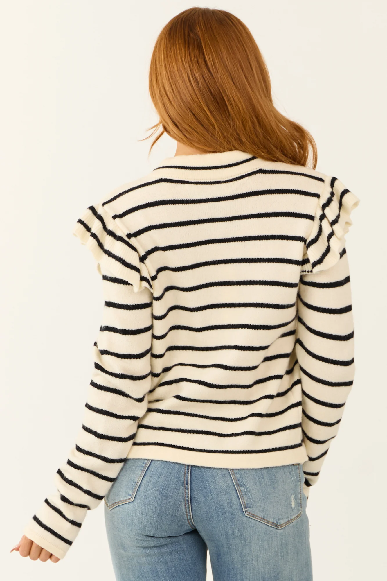 Striped Mock Neck Sweater in Black and Cream