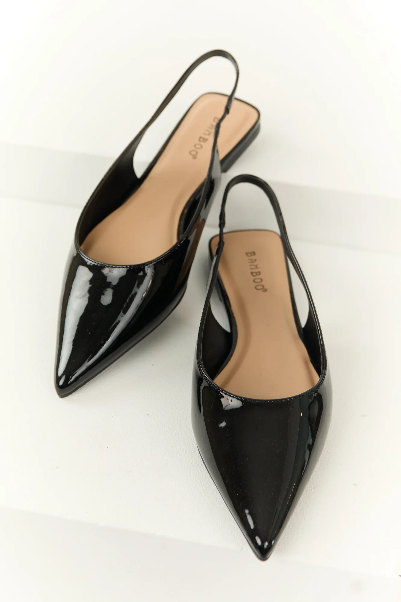 Black Patent Slingback Flats Pointed Toe Shoes