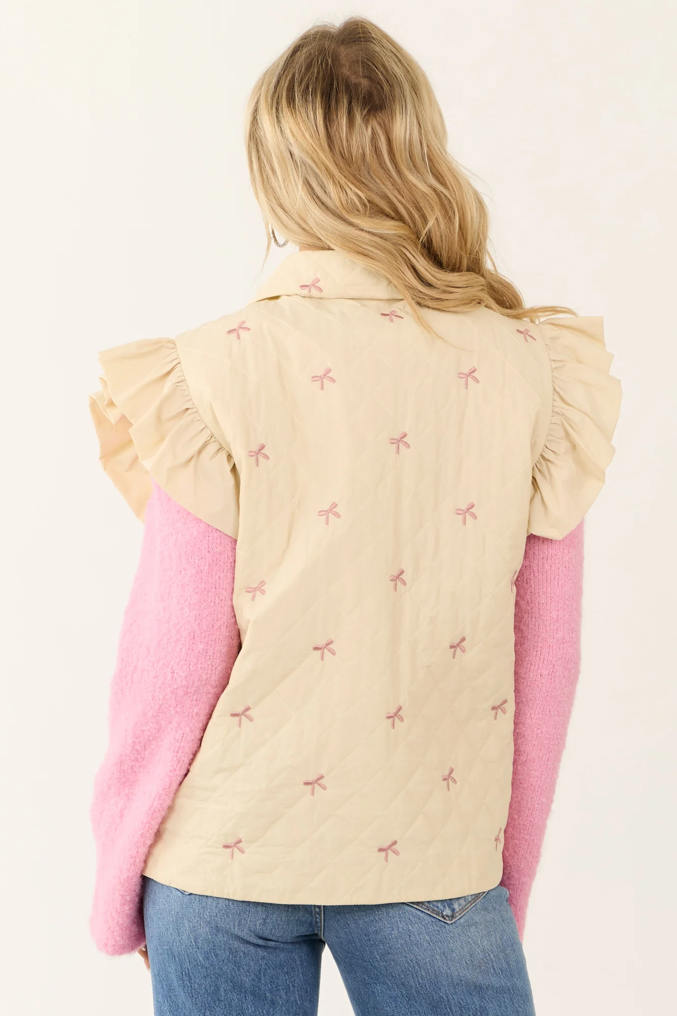 Cream Quilted Vest with Ribbon Detailing