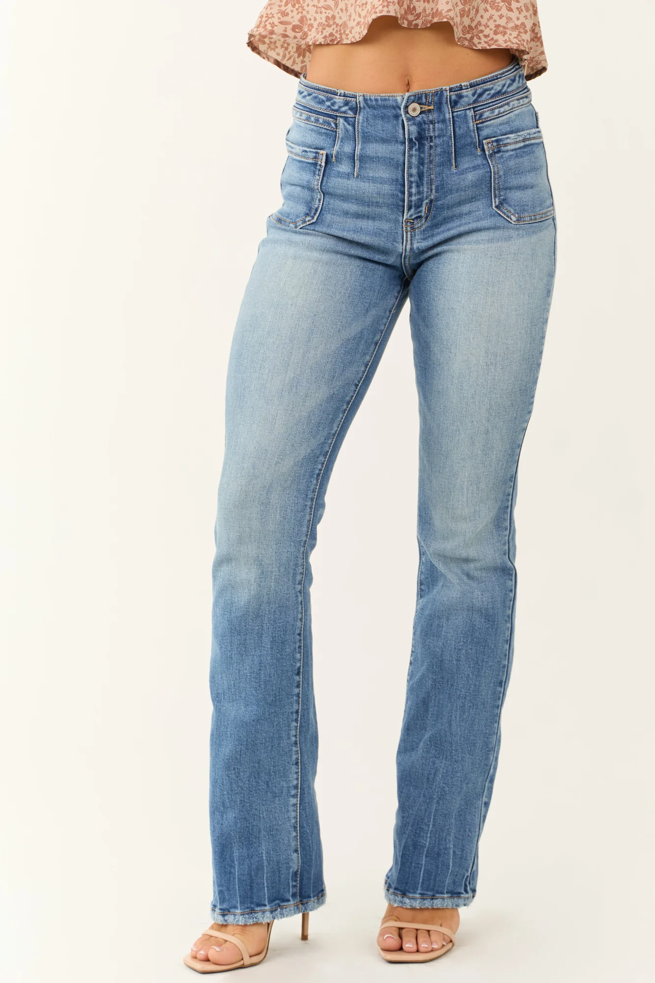 High Rise Bootcut Medium Wash Jeans - Womens Stretch Denim