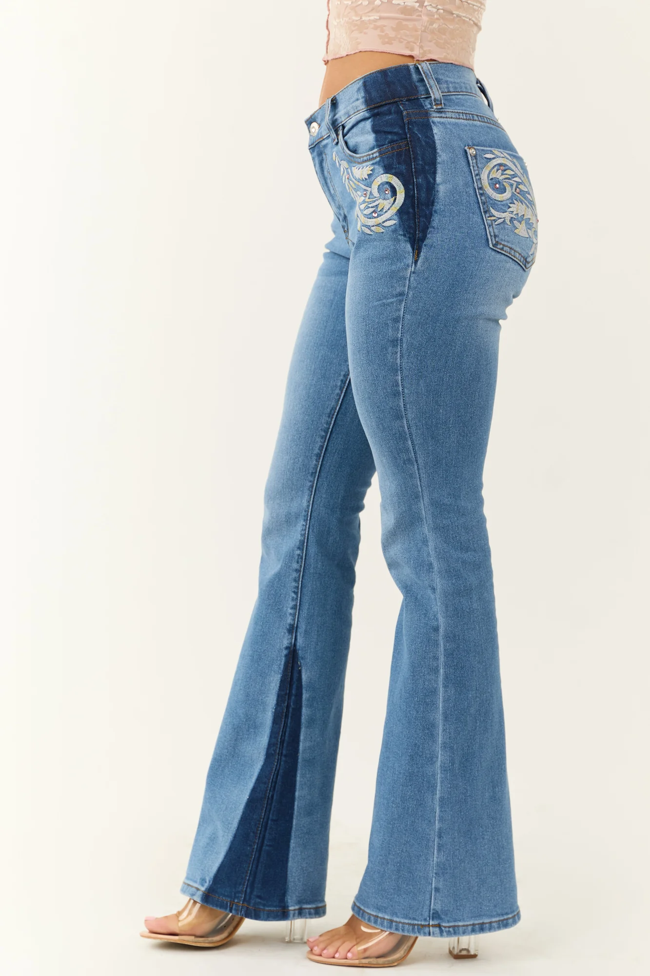 High Rise Embroidered Bootcut Jeans in Medium Wash