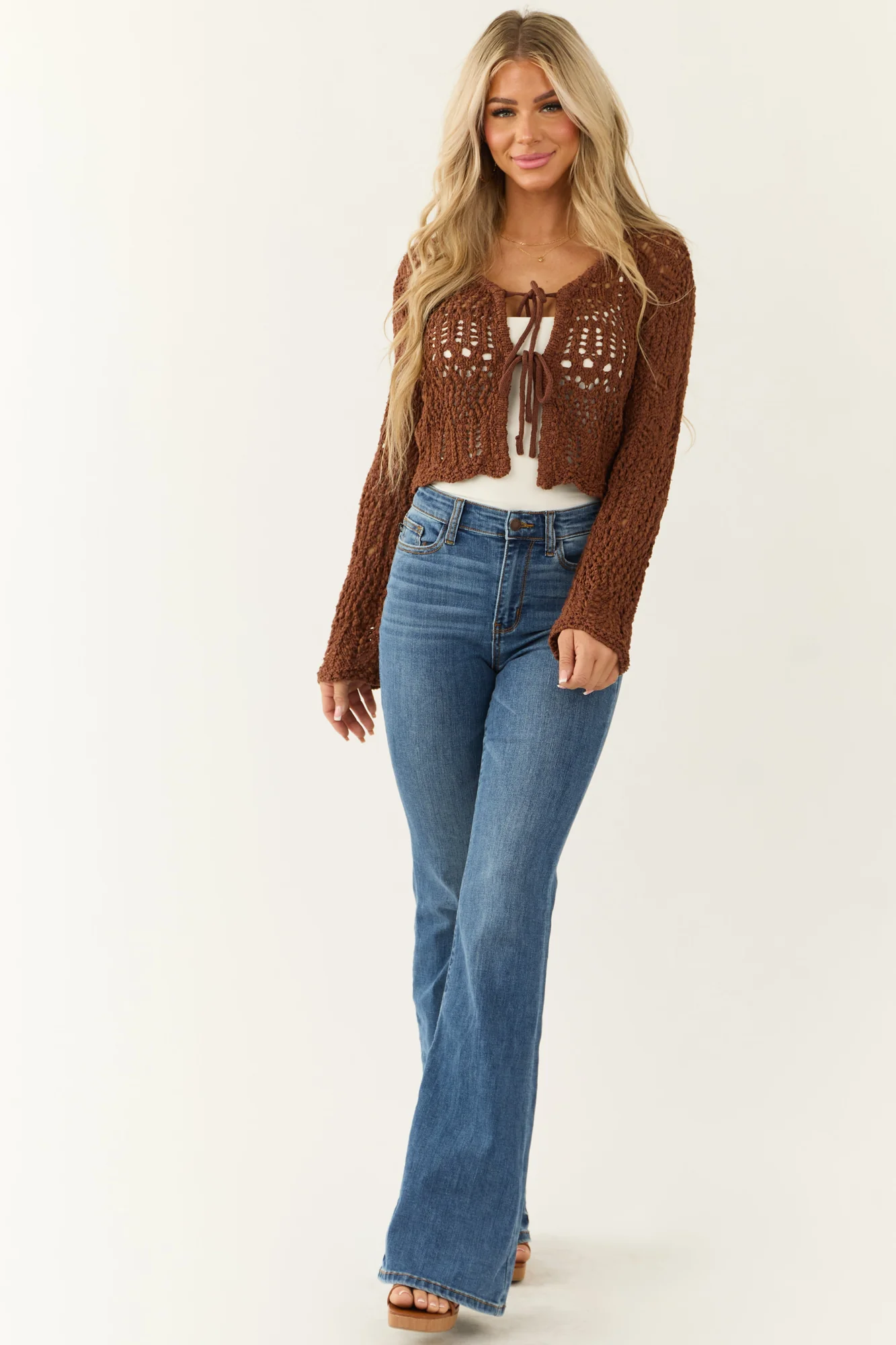Brown Chunky Knit Cropped Cardigan