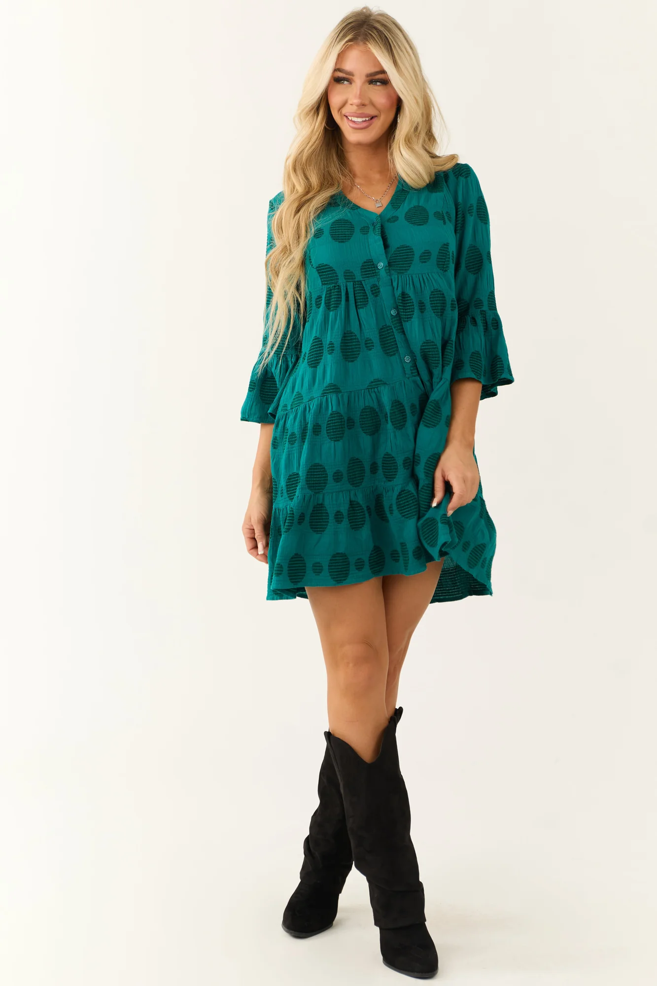 Dark Teal Swiss Dot Mini Dress