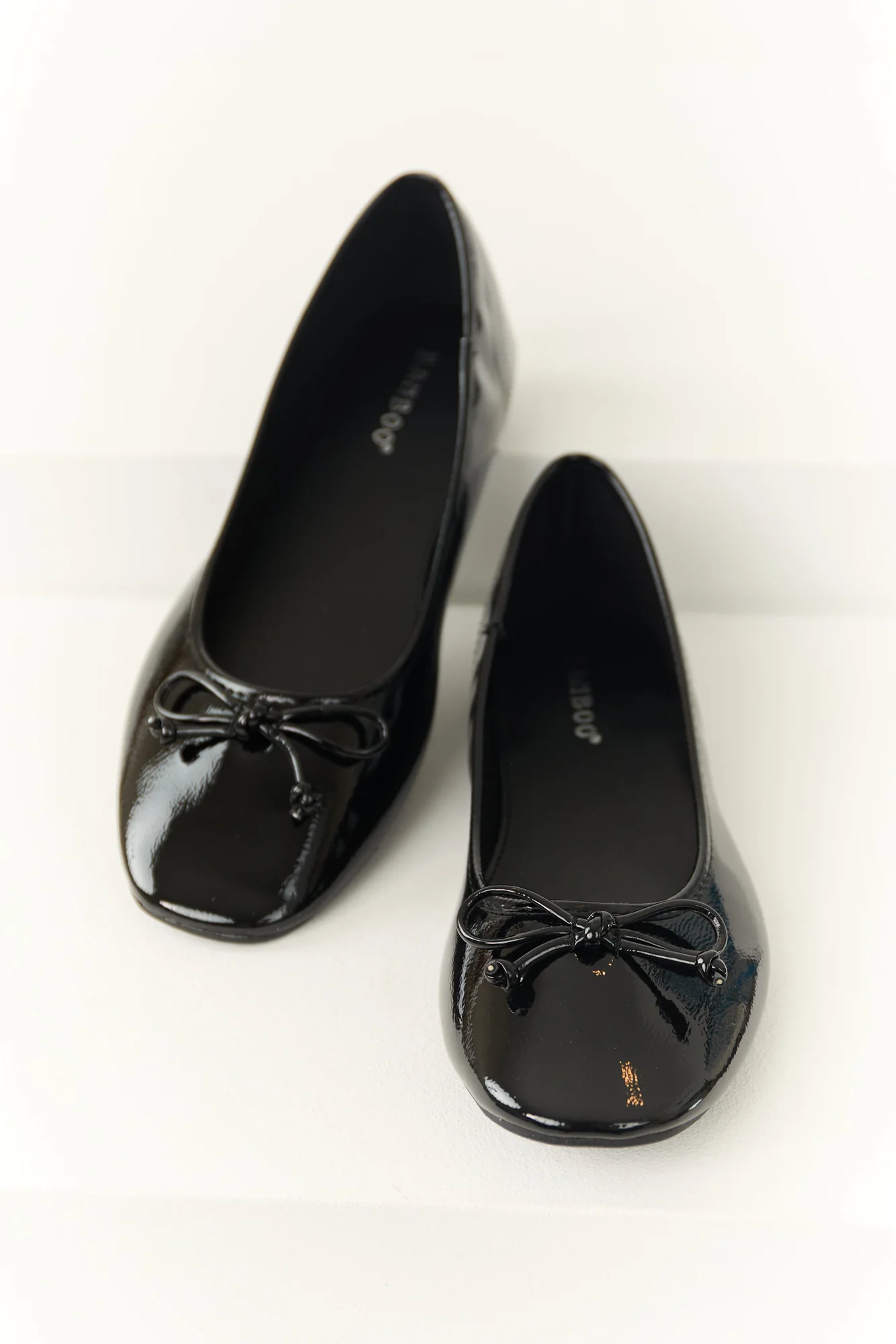 Black Bow Detail Slip-On Flats - Patent Faux Leather