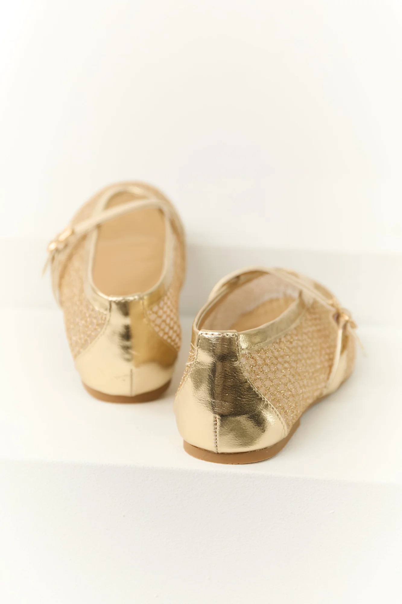 Gold Mesh Flats with Geometric Design - Womens Fashion Shoes