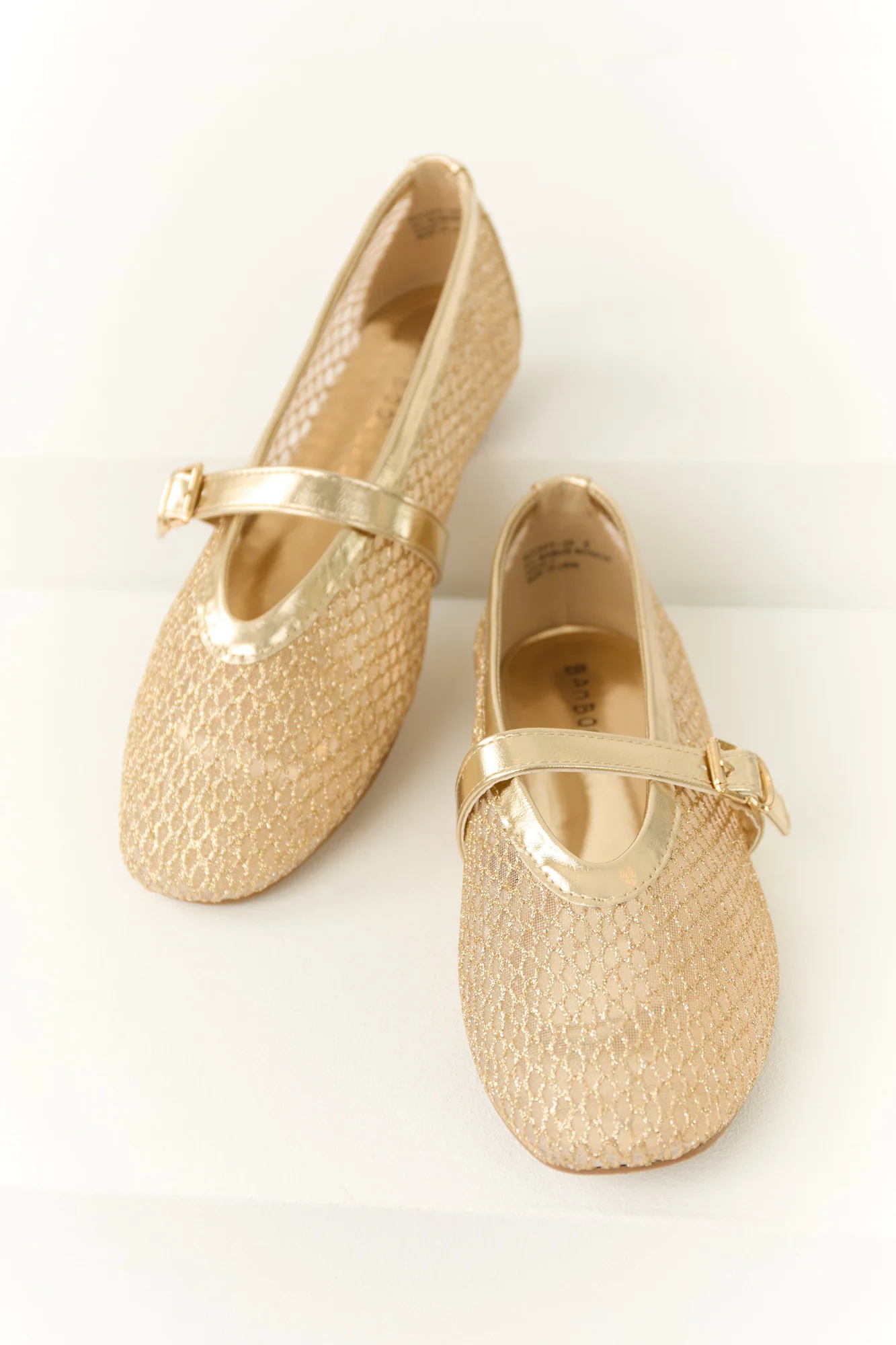 Gold Mesh Flats with Geometric Design - Womens Fashion Shoes